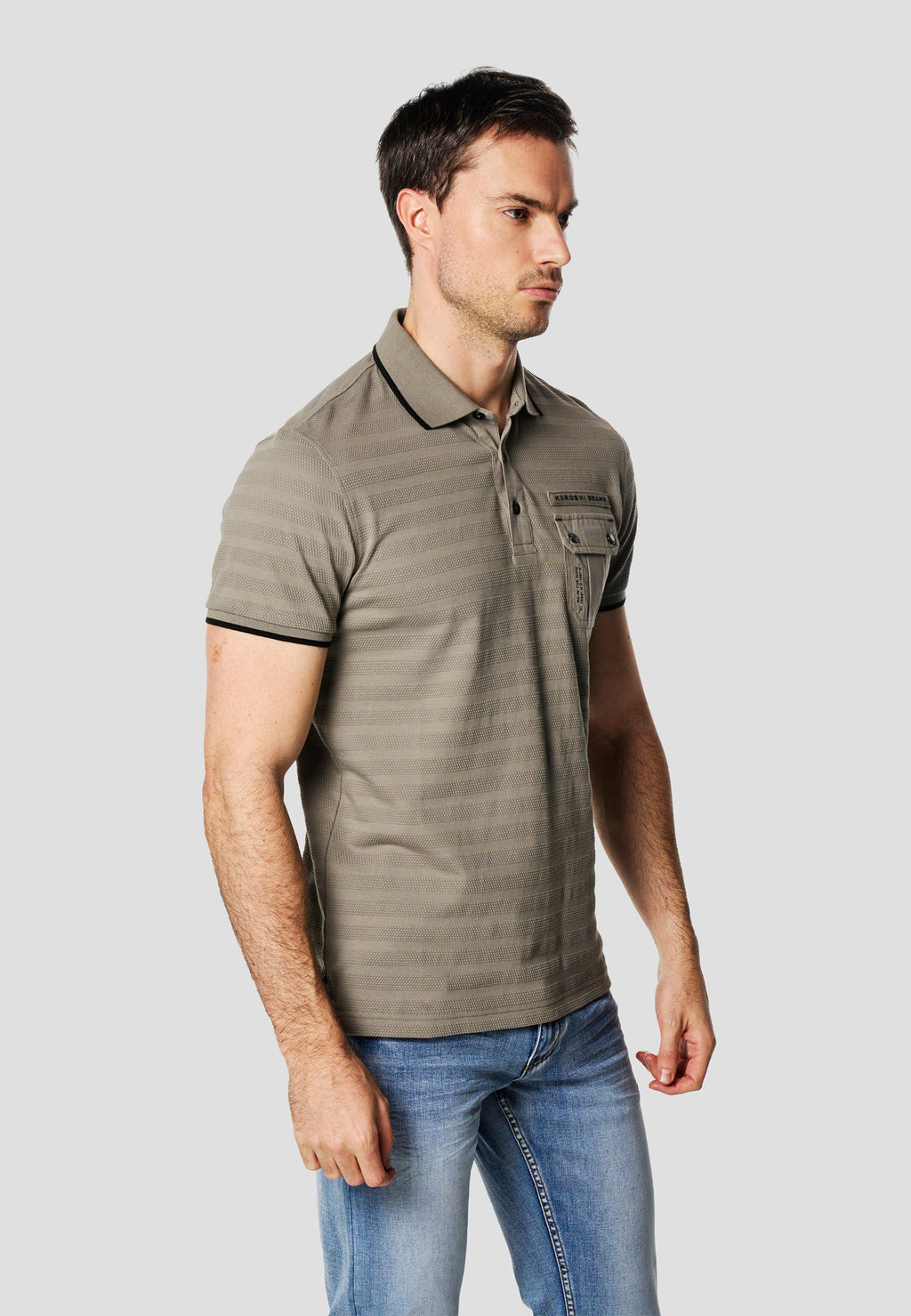 Polo Hombre Manga Corta Texturizado Bolsillo Solapa – Koroshi Kaki