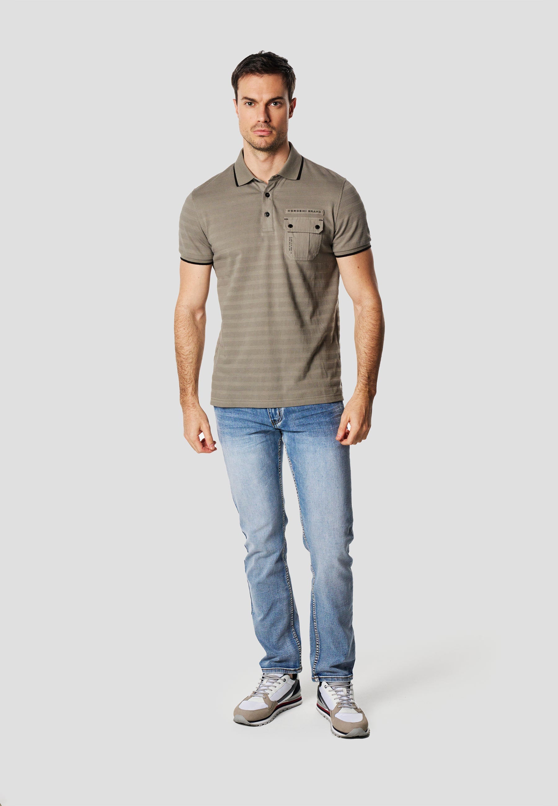 Polo Hombre Manga Corta Texturizado Bolsillo Solapa – Koroshi Kaki