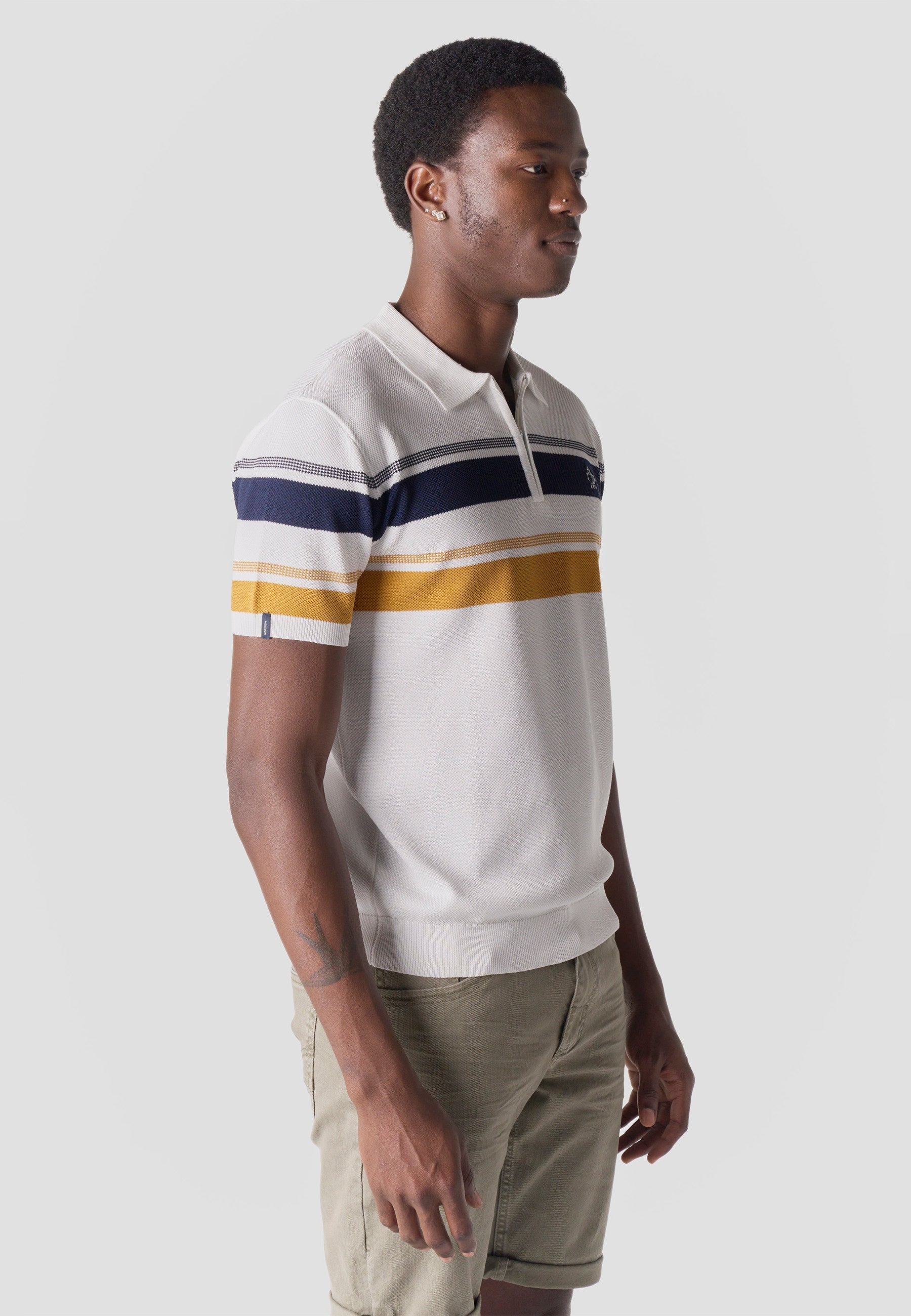 Polo Hombre Manga Corta Punto Media Cremallera Rayas – Koroshi 2611PC49
