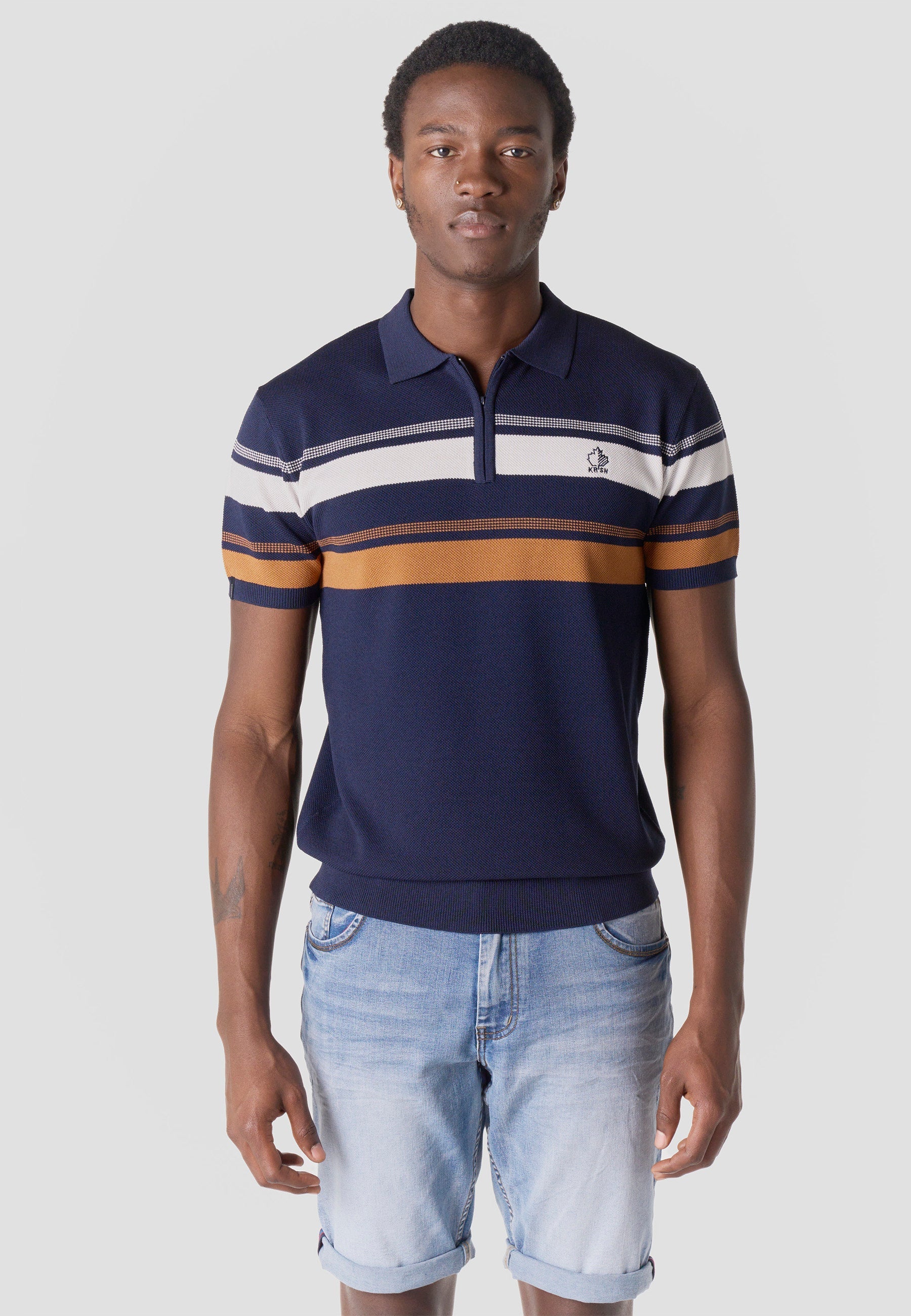 Polo Hombre Manga Corta Punto Media Cremallera Rayas – Koroshi 2611PC49