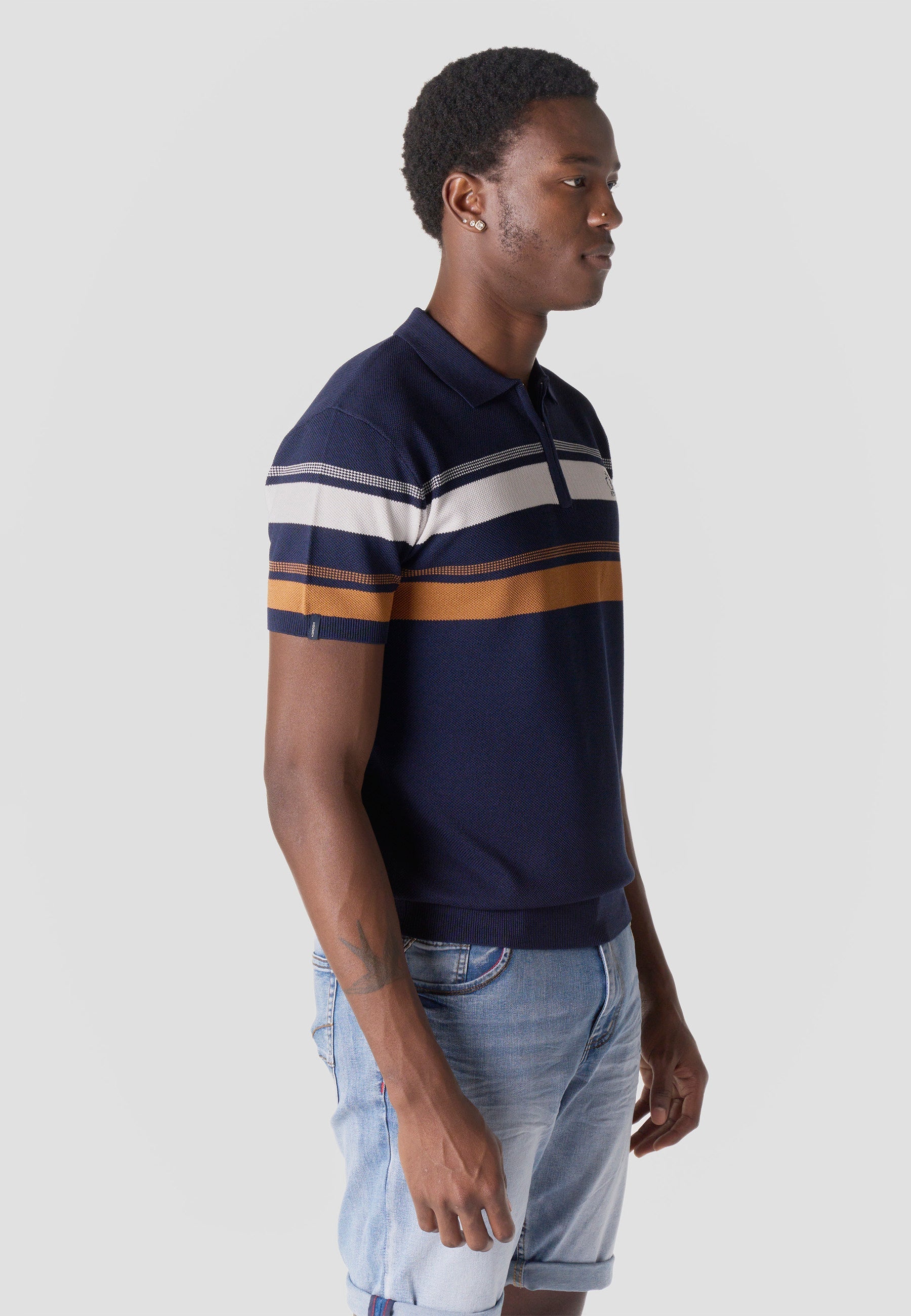 Polo Hombre Manga Corta Punto Media Cremallera Rayas – Koroshi 2611PC49