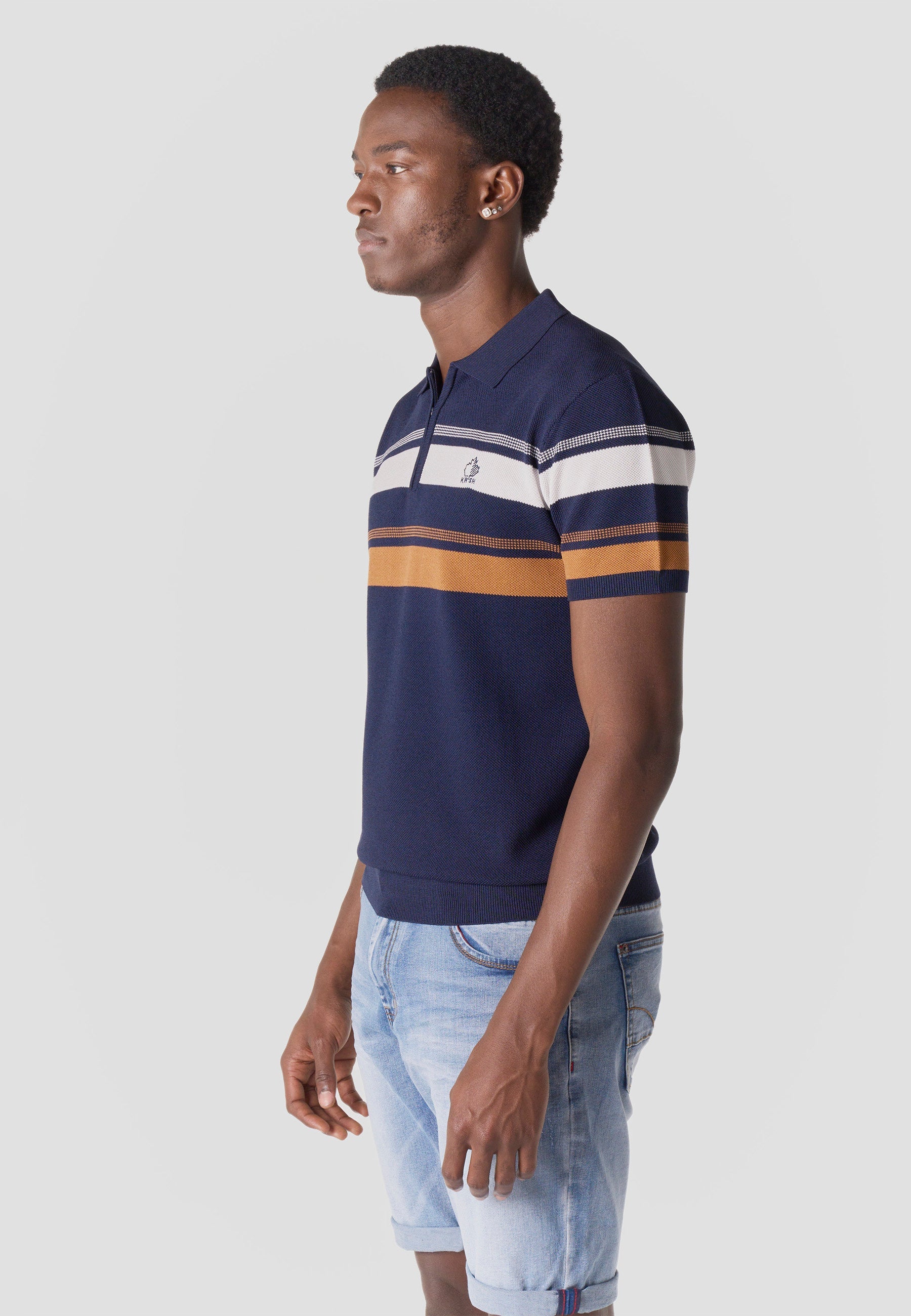 Polo Hombre Manga Corta Punto Media Cremallera Rayas – Koroshi 2611PC49