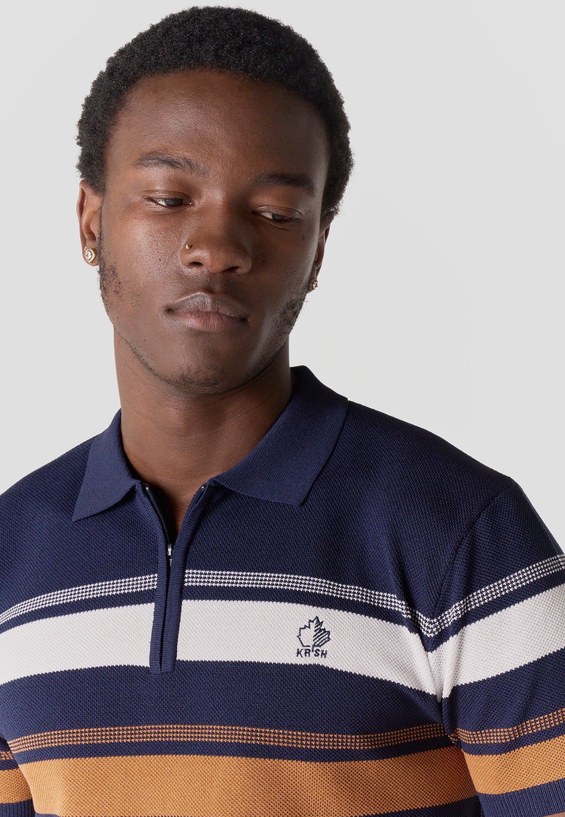 Polo Hombre Manga Corta Punto Media Cremallera Rayas – Koroshi 2611PC49