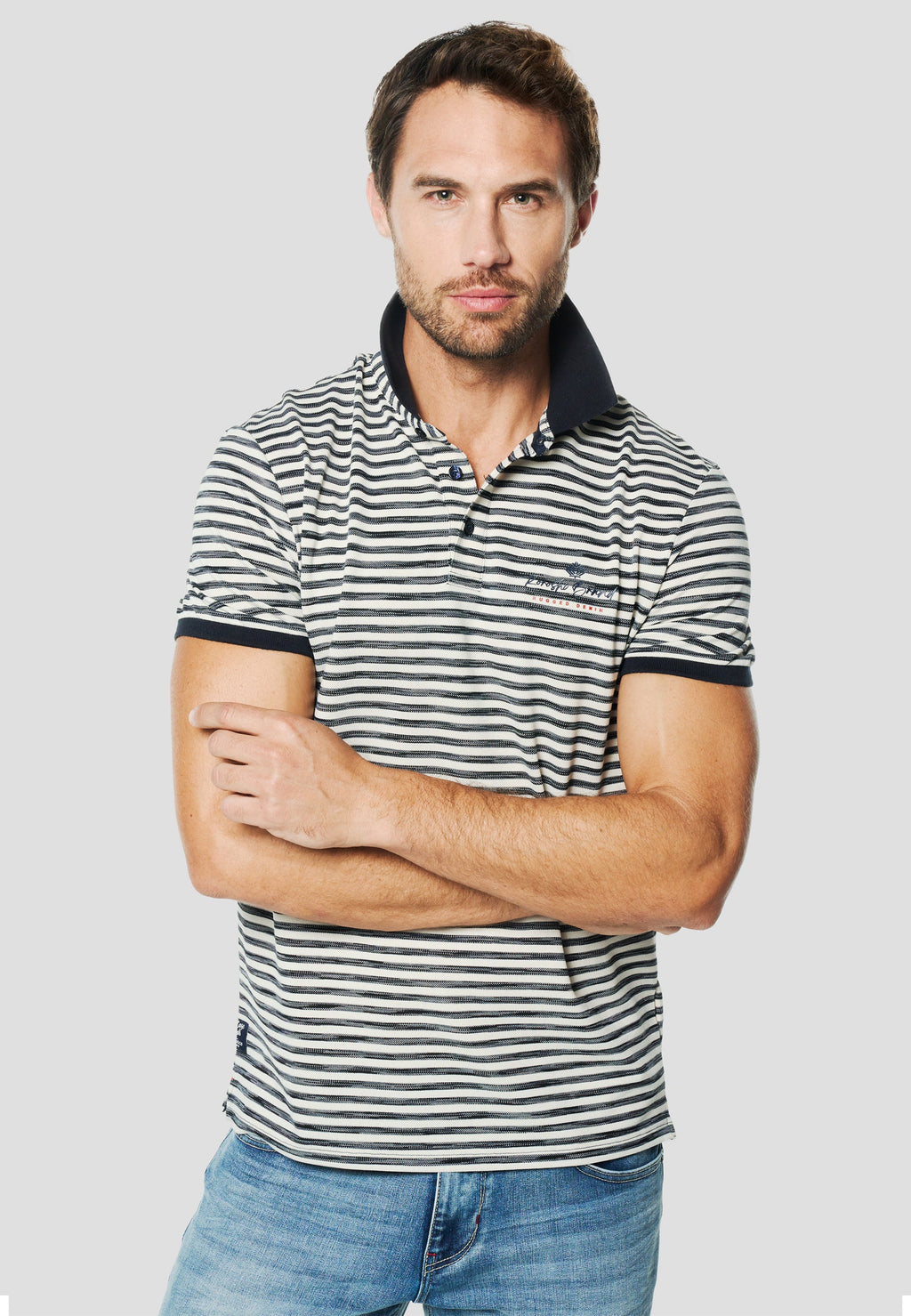 Polo Hombre Manga Corta Rayas Cuello Contraste Navy – Koroshi