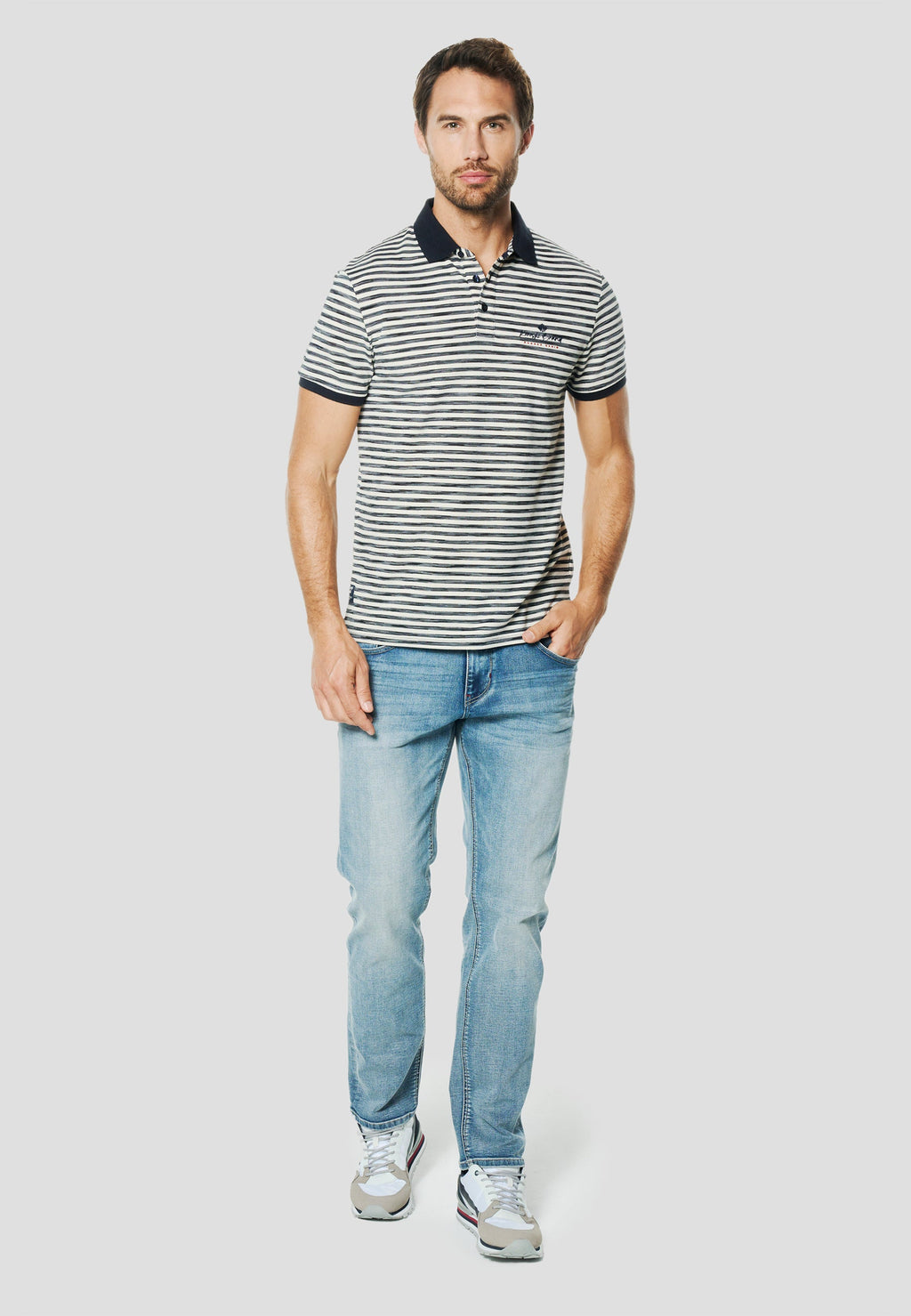 Polo Hombre Manga Corta Rayas Cuello Contraste Navy – Koroshi