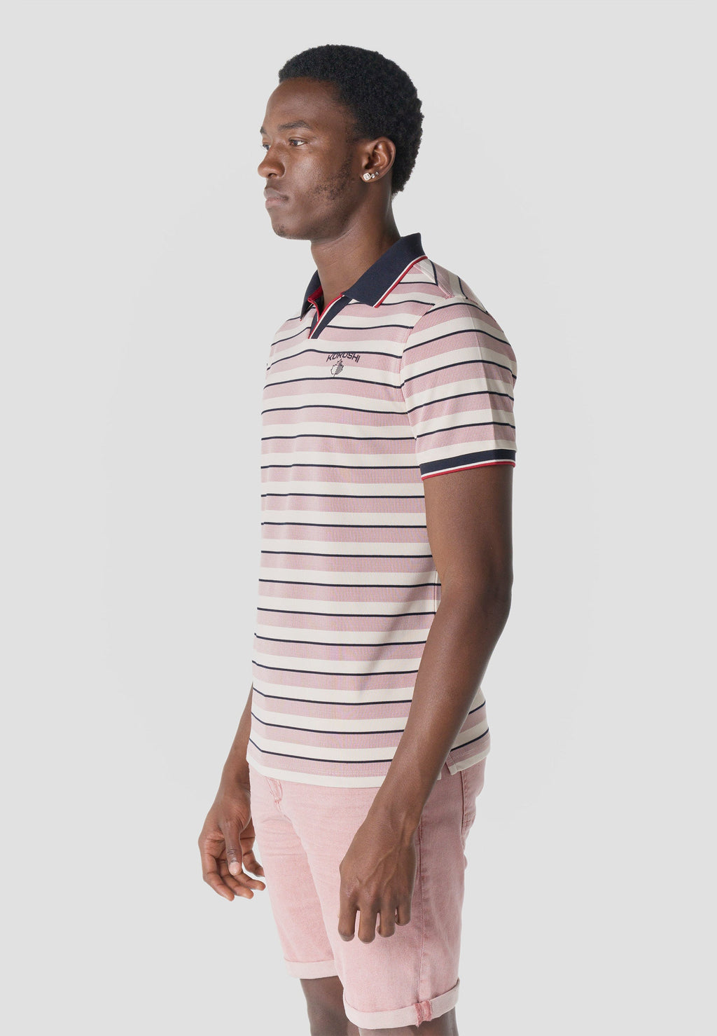 Polo Hombre Manga Corta Rayas Cuello Abierto Contraste Crudo – Koroshi