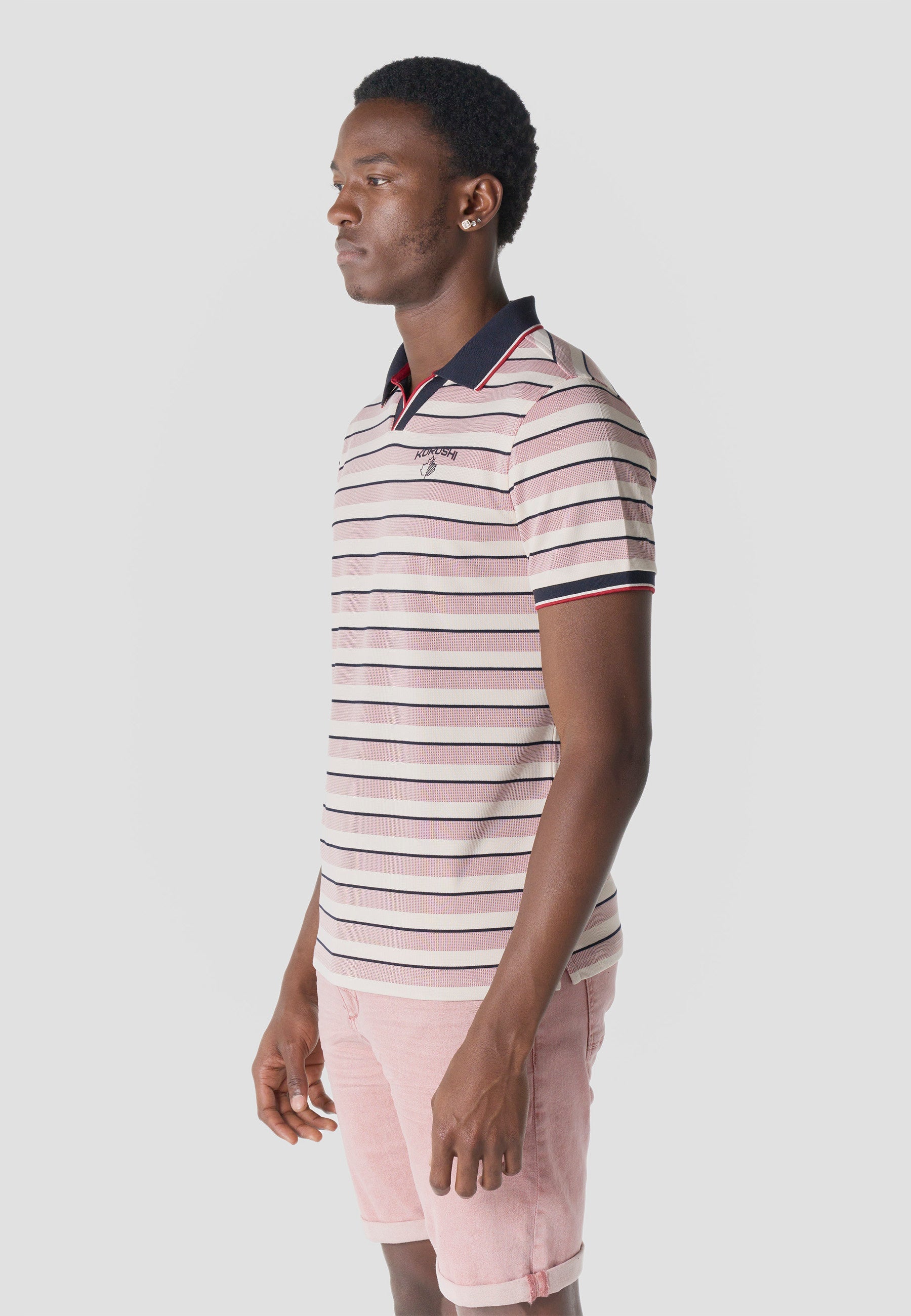 Polo Hombre Manga Corta Rayas Cuello Abierto Contraste Crudo – Koroshi