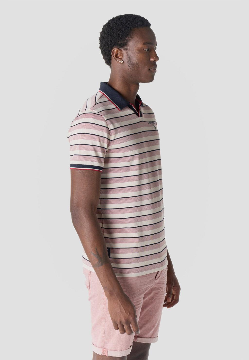 Polo Hombre Manga Corta Rayas Cuello Abierto Contraste Crudo – Koroshi