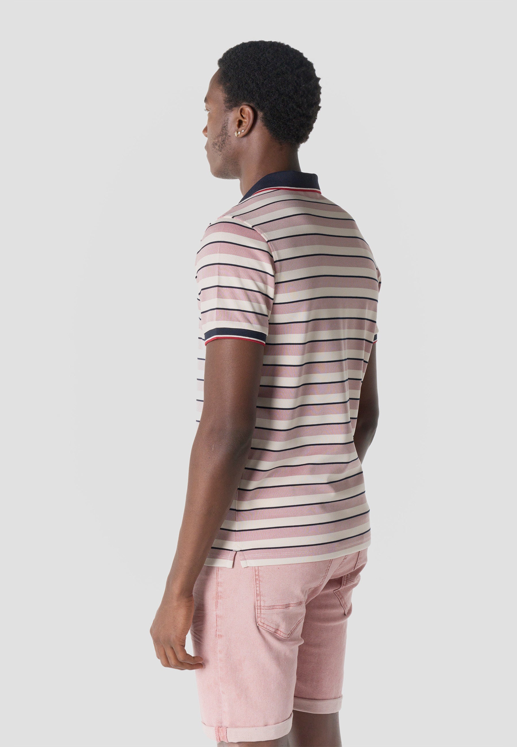 Polo Hombre Manga Corta Rayas Cuello Abierto Contraste Crudo – Koroshi
