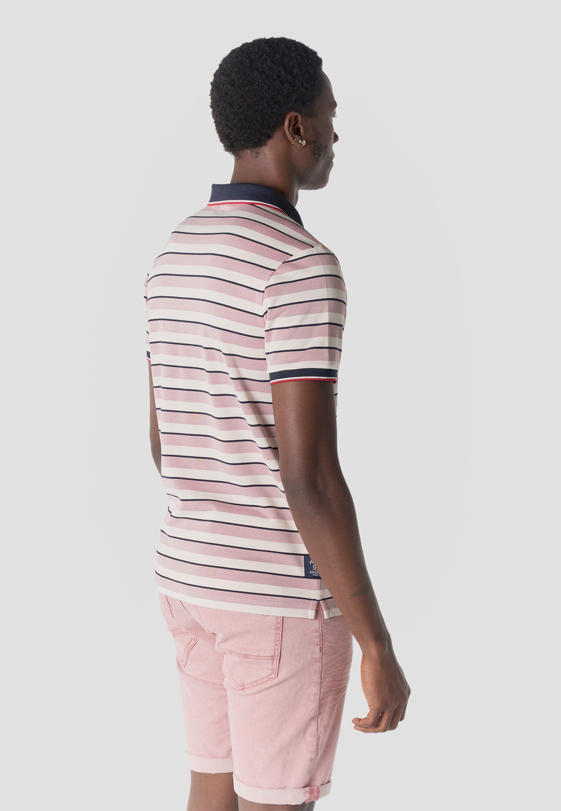 Polo Hombre Manga Corta Rayas Cuello Abierto Contraste Crudo – Koroshi