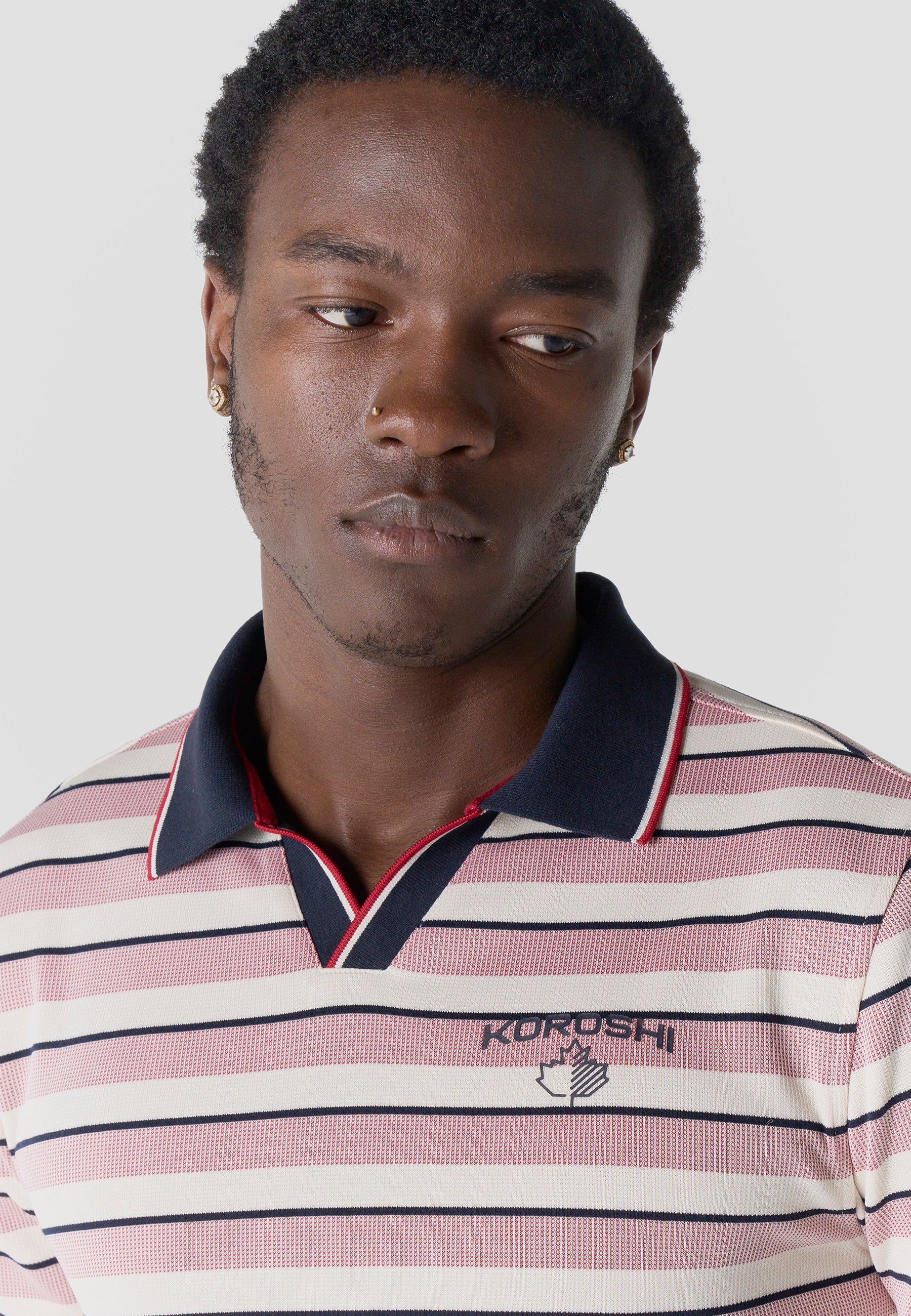 Polo Hombre Manga Corta Rayas Cuello Abierto Contraste Crudo – Koroshi
