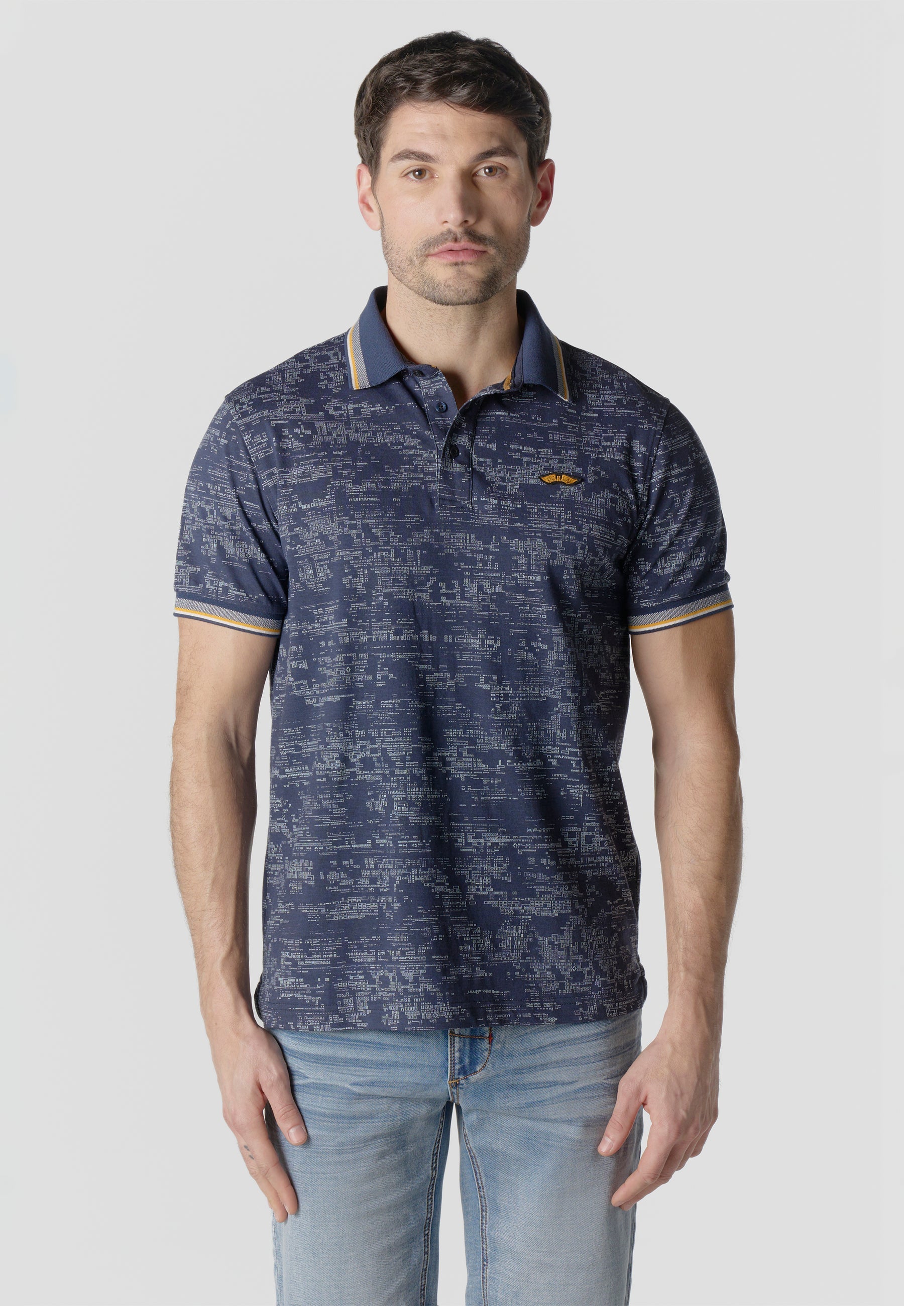 Polo Hombre Manga Corta Estampado All-Over Vivos Contraste – Koroshi Navy
