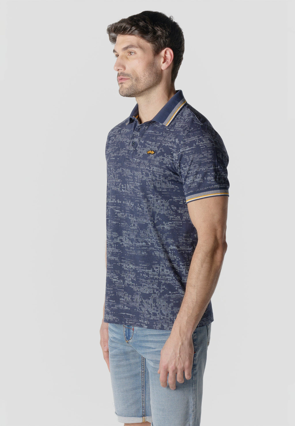 Polo Hombre Manga Corta Estampado All-Over Vivos Contraste – Koroshi Navy