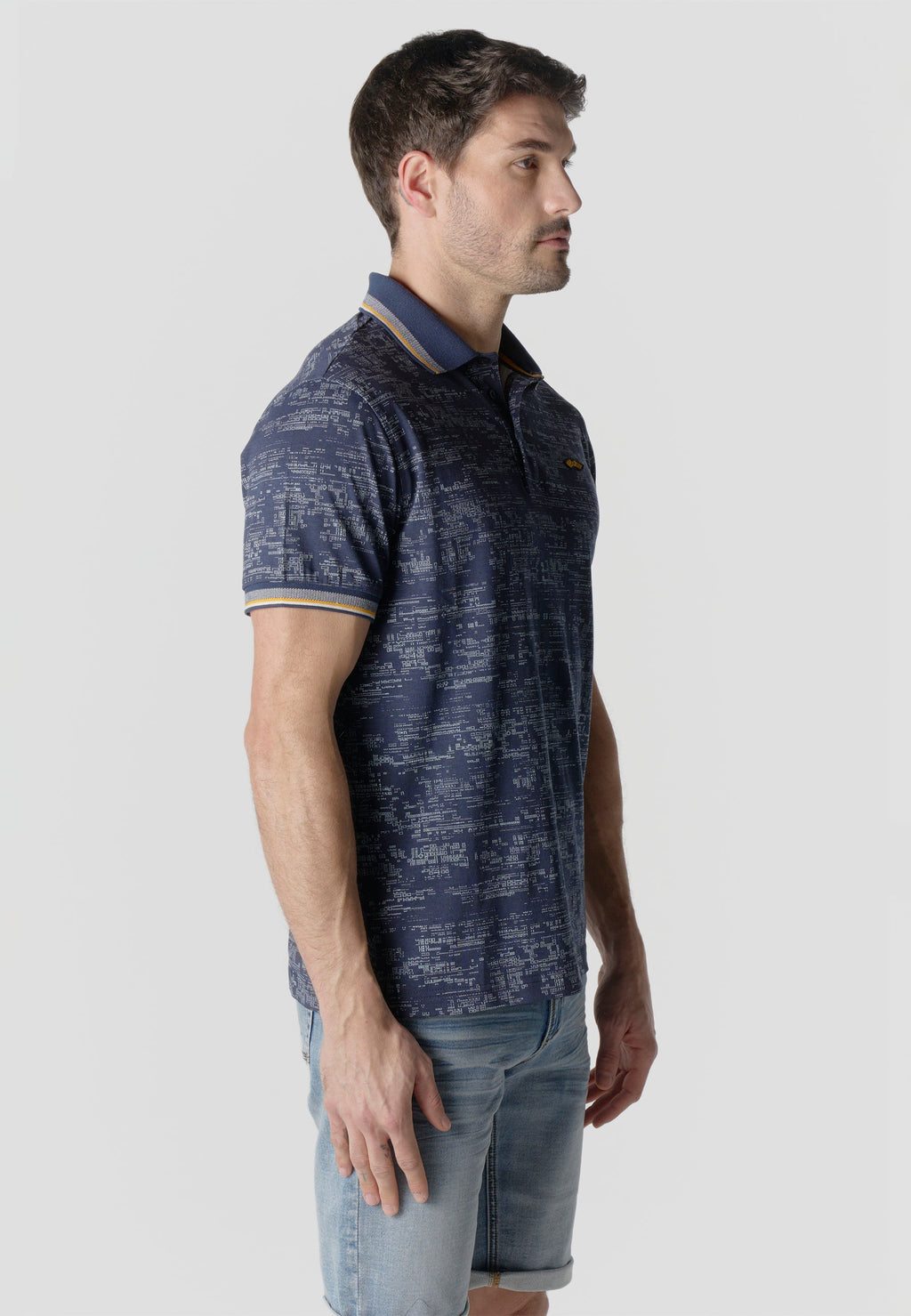 Polo Hombre Manga Corta Estampado All-Over Vivos Contraste – Koroshi Navy
