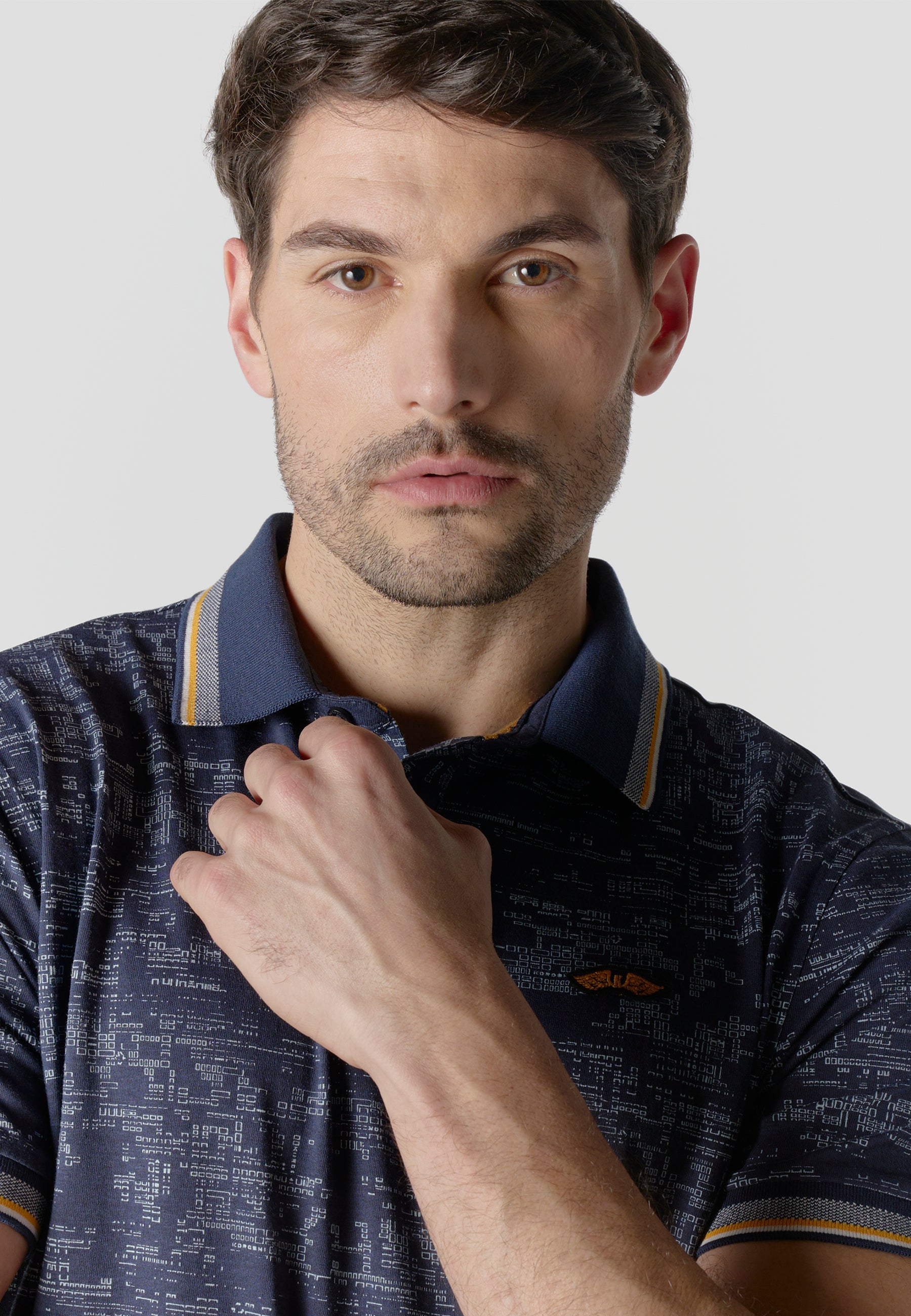 Polo Hombre Manga Corta Estampado All-Over Vivos Contraste – Koroshi Navy
