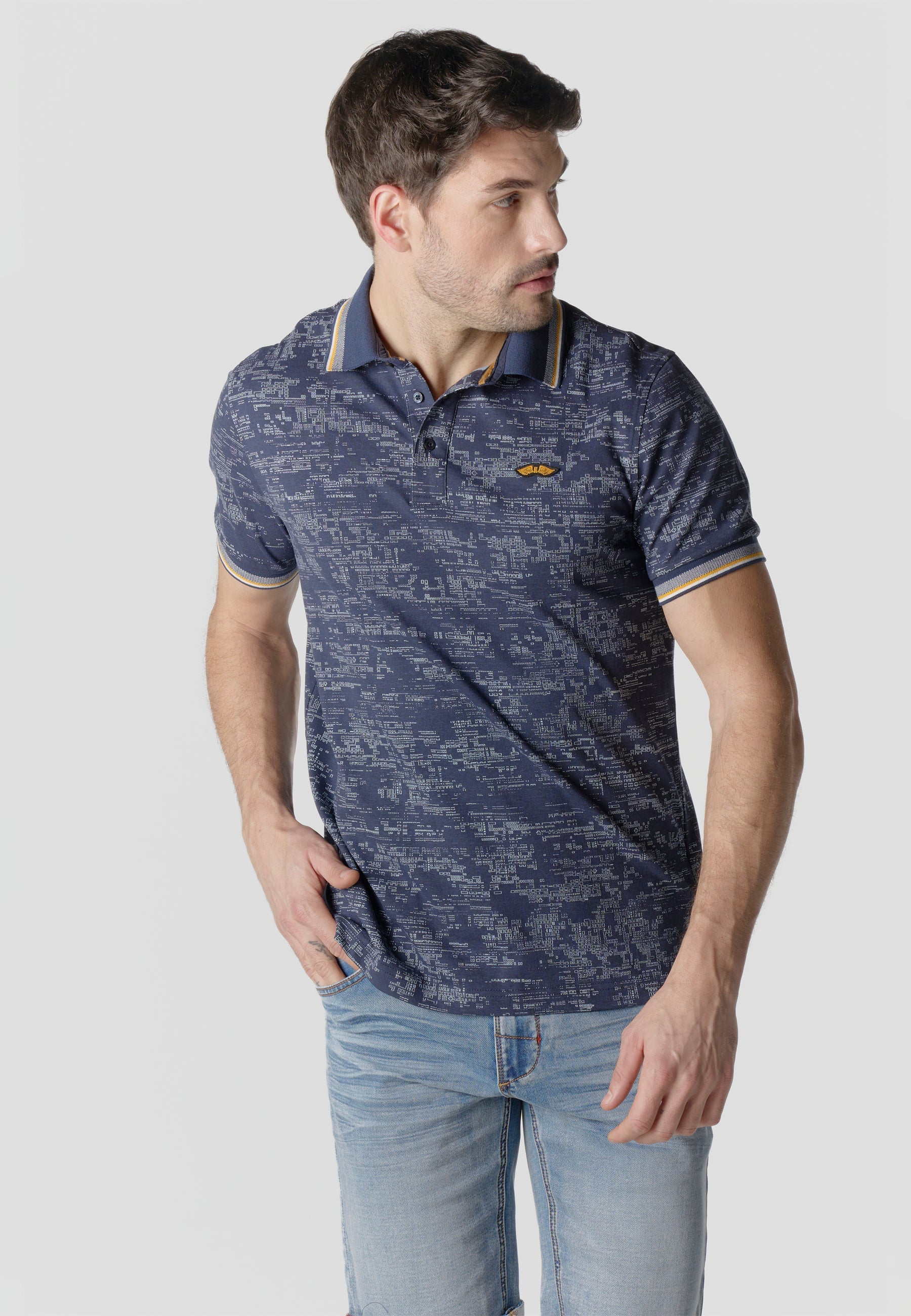 Polo Hombre Manga Corta Estampado All-Over Vivos Contraste – Koroshi Navy