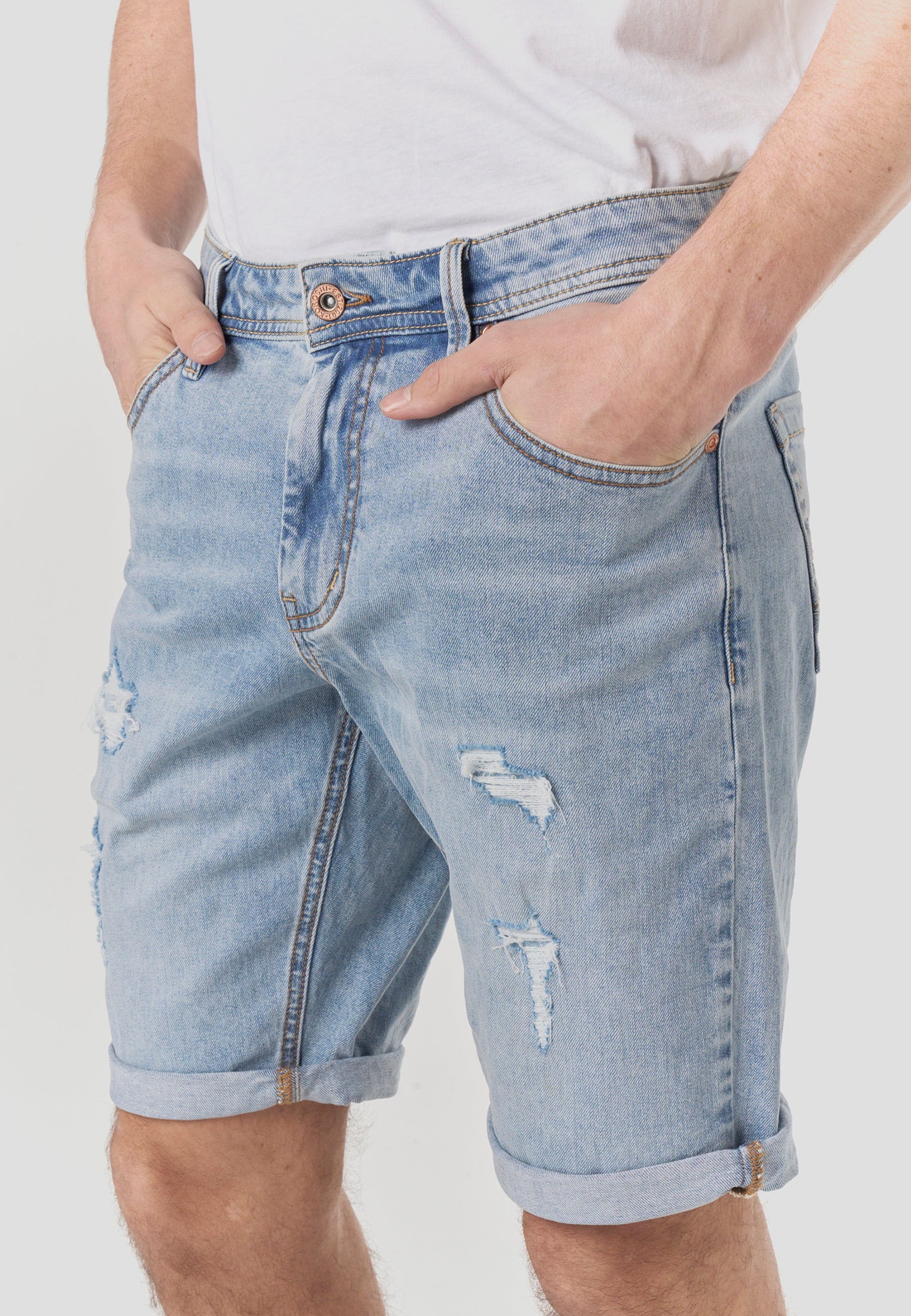 Bermuda Hombre Denim Relaxed Rotos Azul Claro – Koroshi 2611PS47