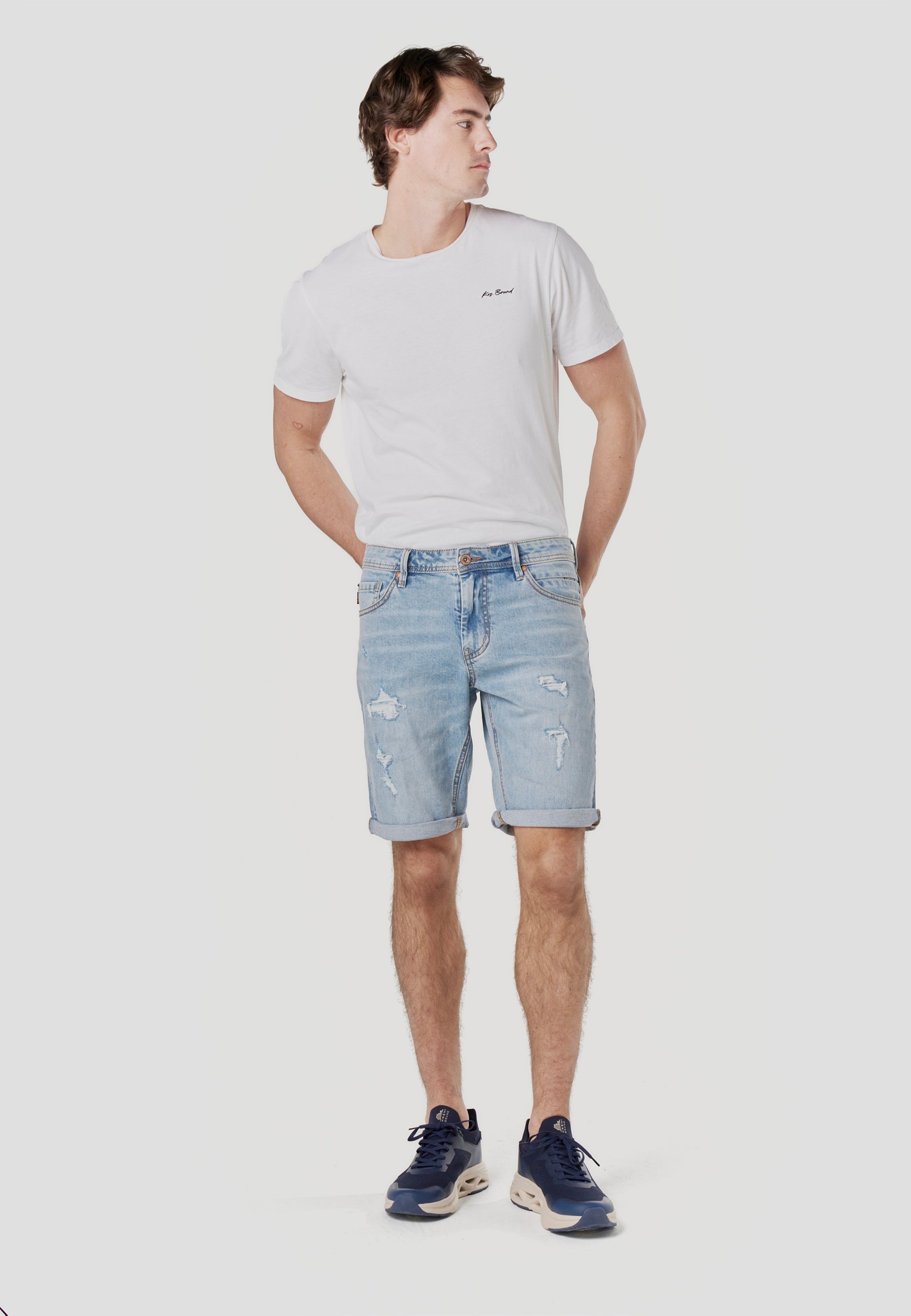 Bermuda Hombre Denim Relaxed Rotos Azul Claro – Koroshi 2611PS47