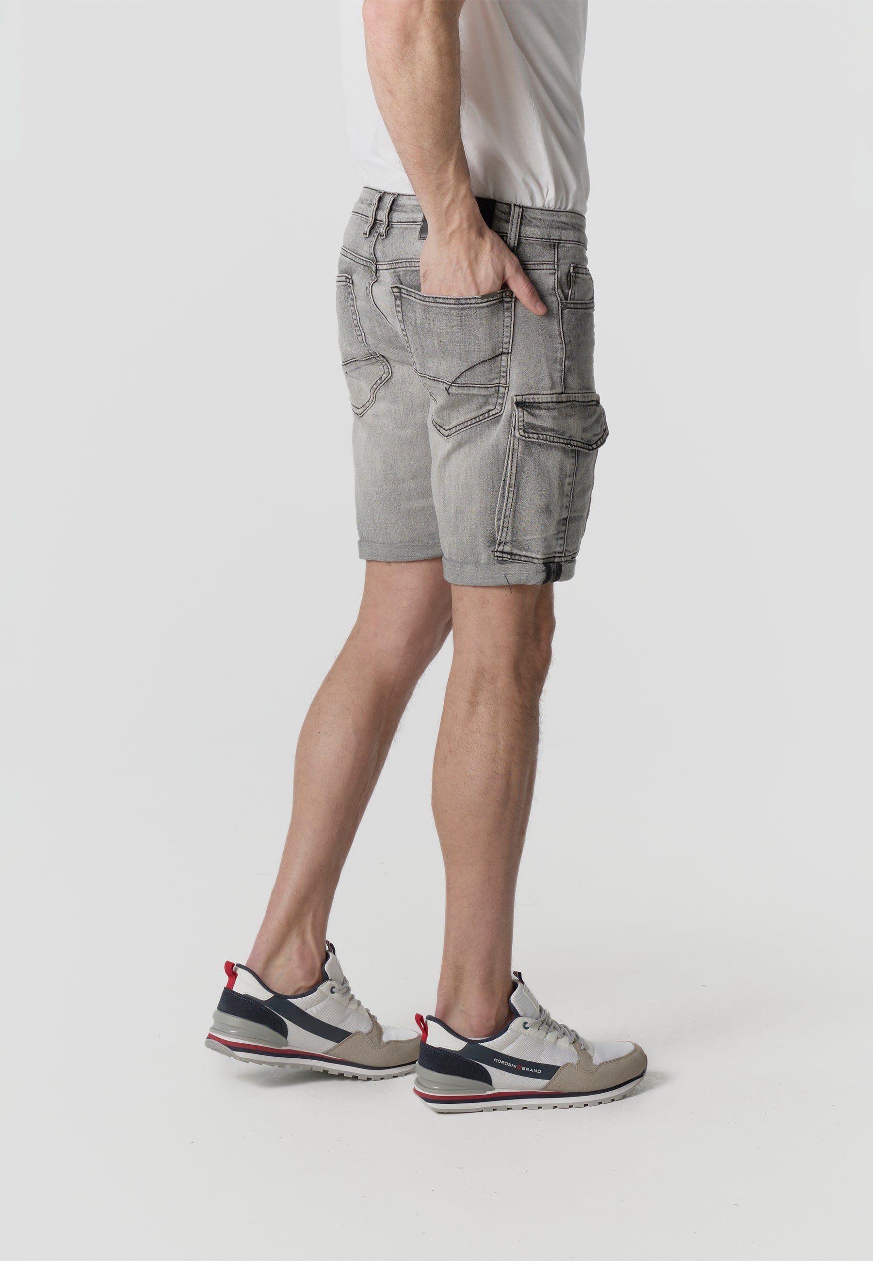 Bermuda Hombre Cargo Denim Lavado Gris – Koroshi 2611PS64