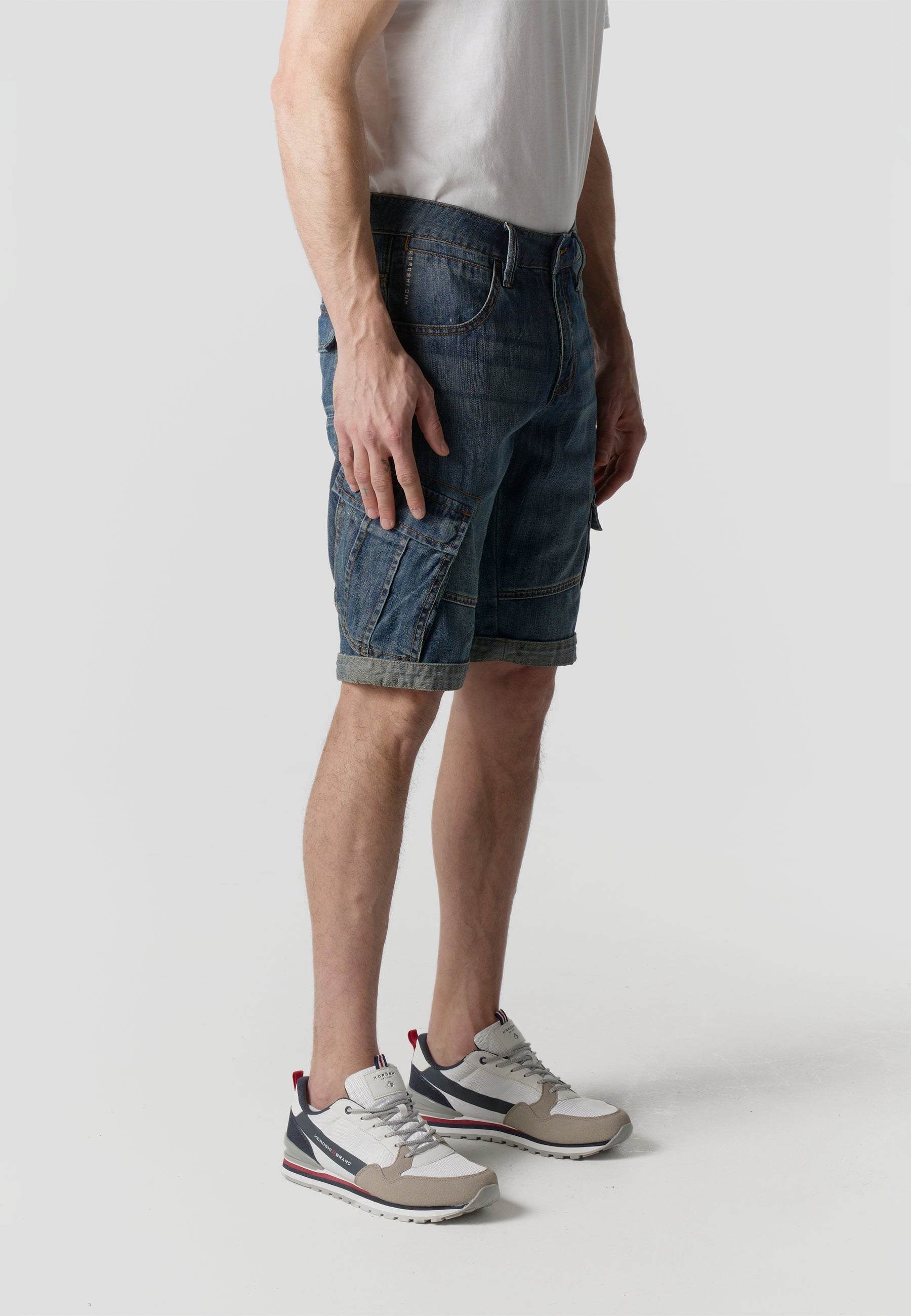 Bermuda Hombre Cargo Denim Relaxed Azul Oscuro – Koroshi 2611PS70