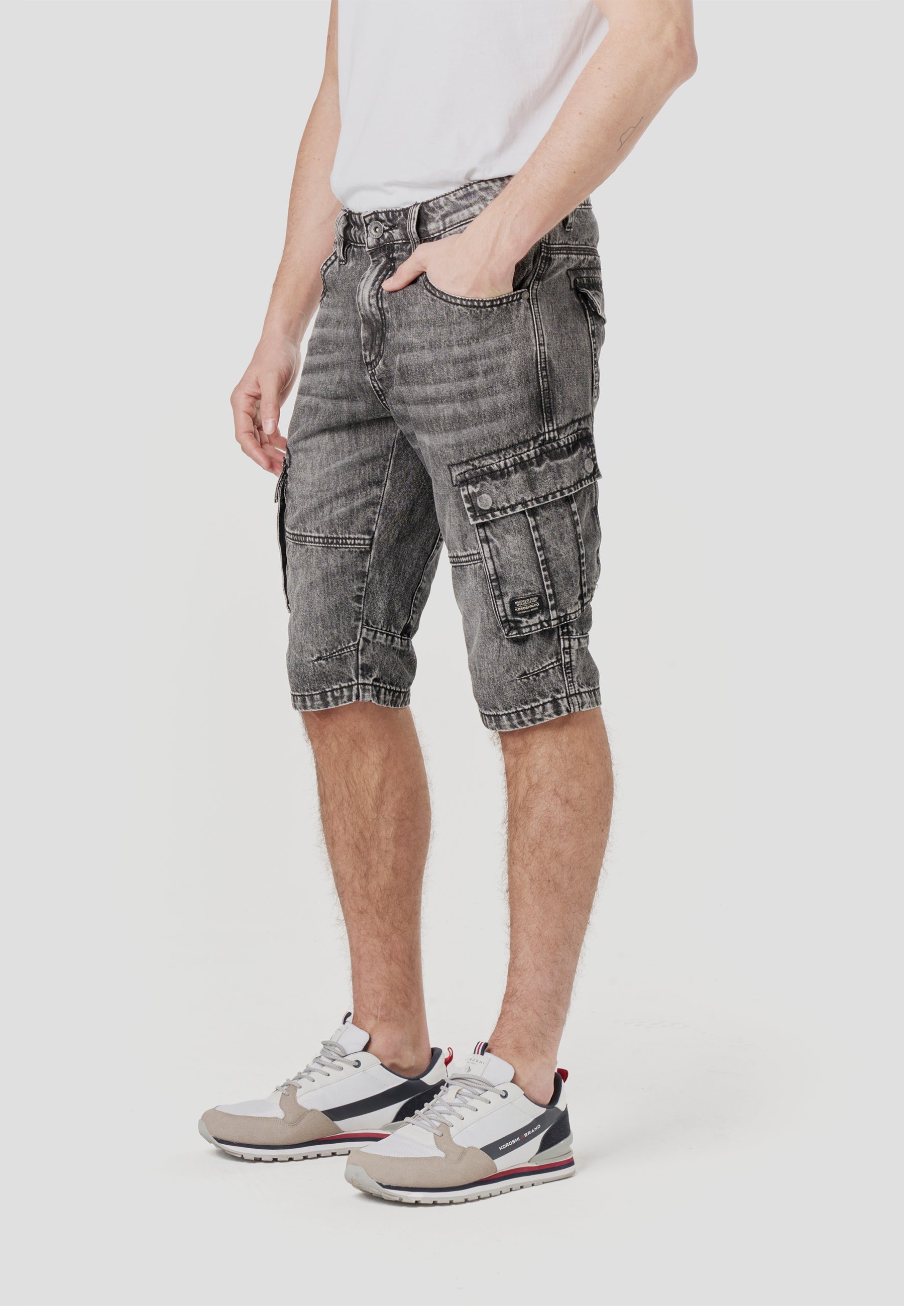 Bermuda Hombre Cargo Denim Larga Negro – Koroshi 2611PS72