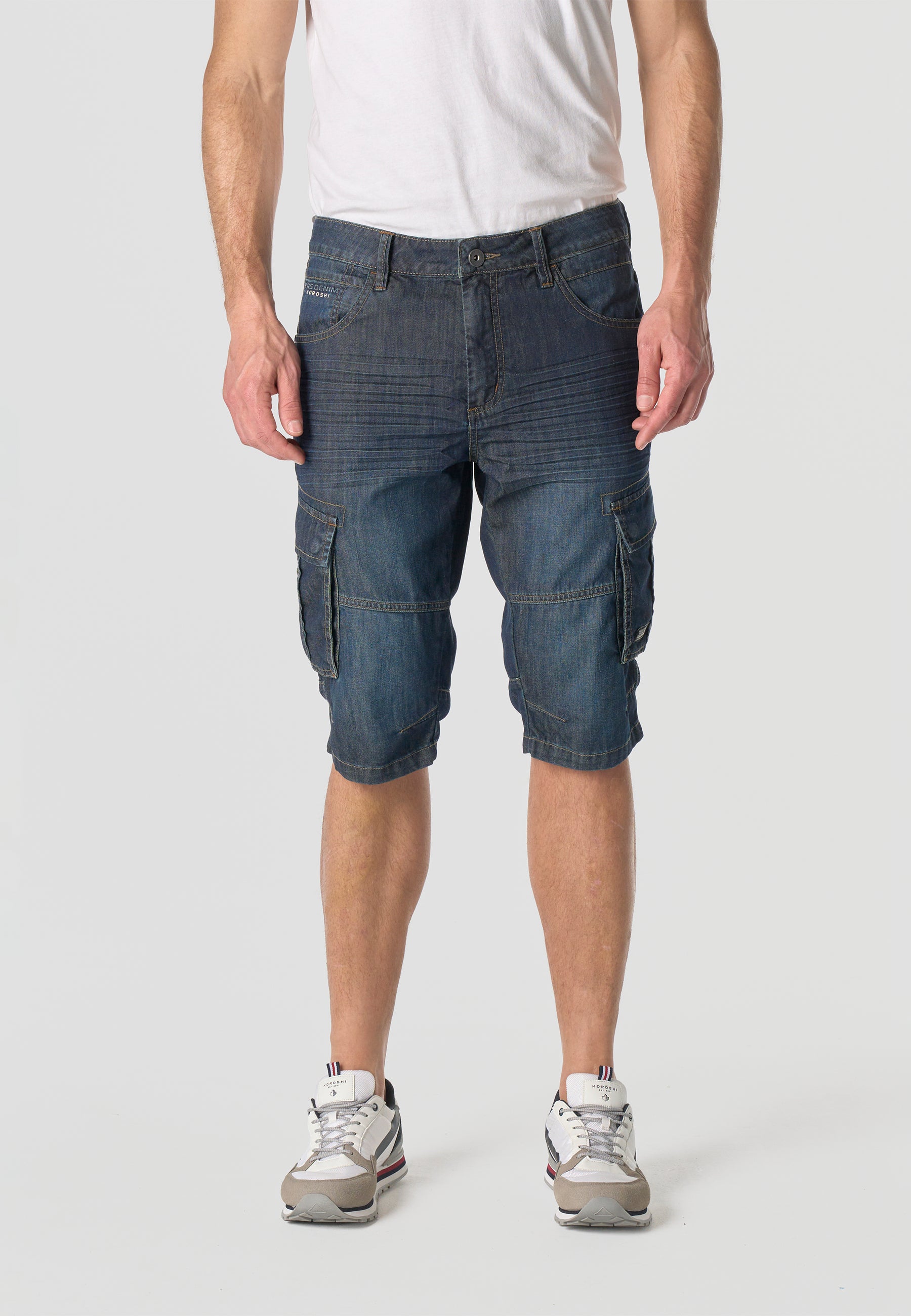 Bermuda Hombre Cargo Denim Larga Relaxed Azul Oscuro – Koroshi 2611PS80