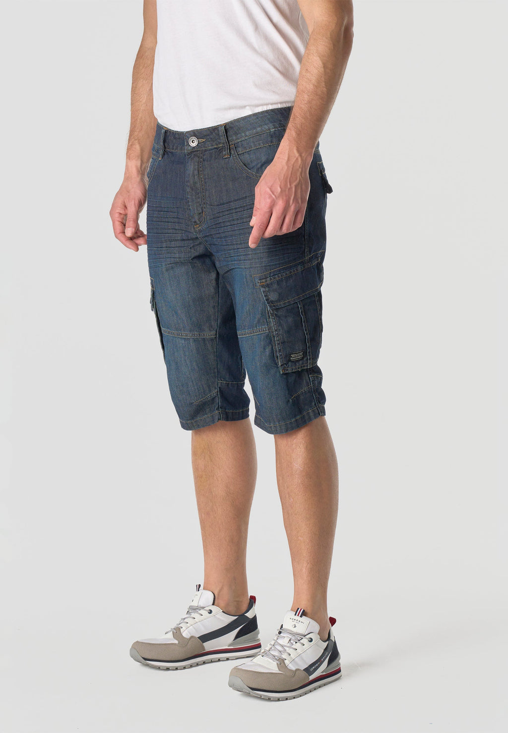 Bermuda Hombre Cargo Denim Larga Relaxed Azul Oscuro – Koroshi 2611PS80