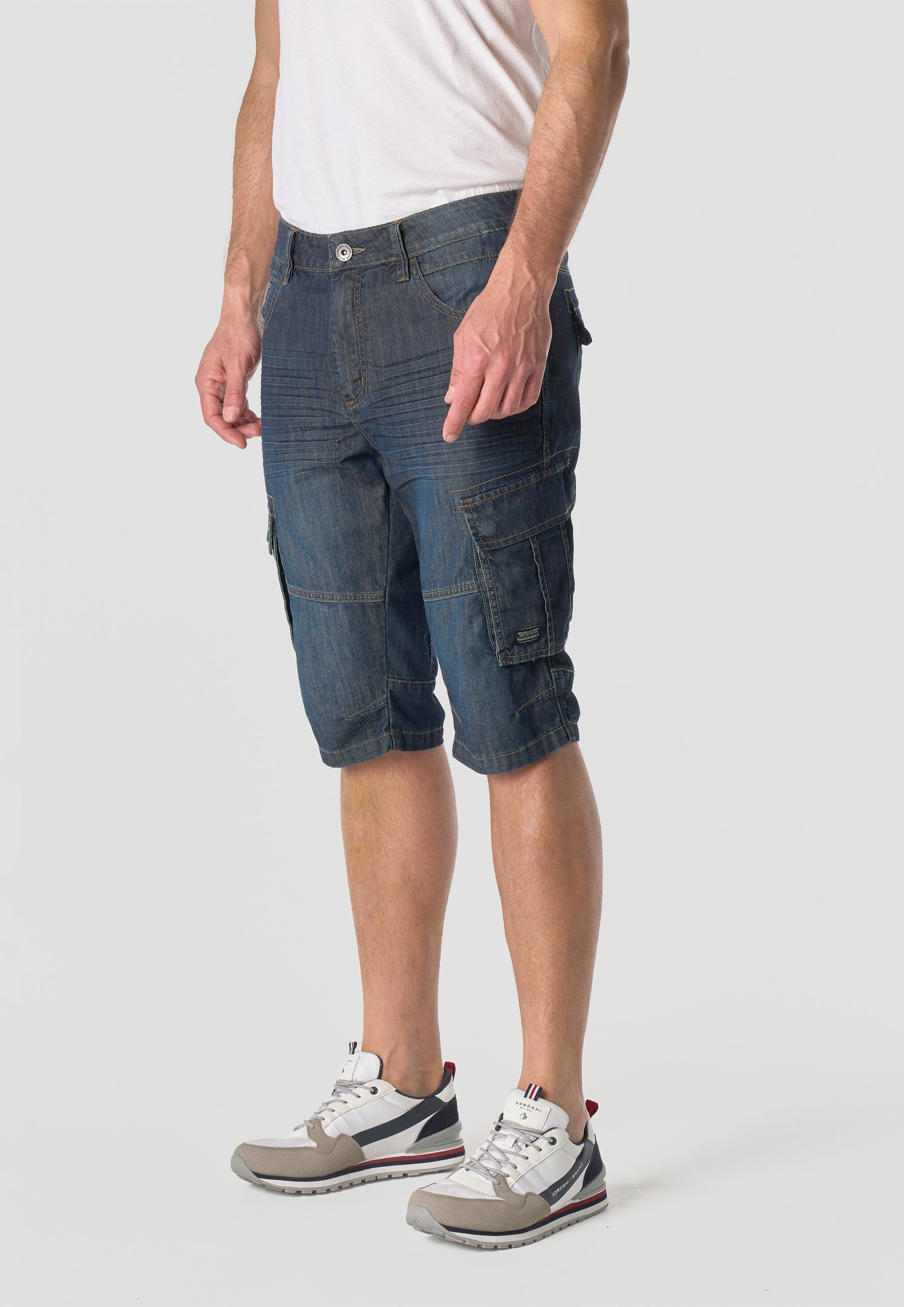 Bermuda Hombre Cargo Denim Larga Relaxed Azul Oscuro – Koroshi 2611PS80