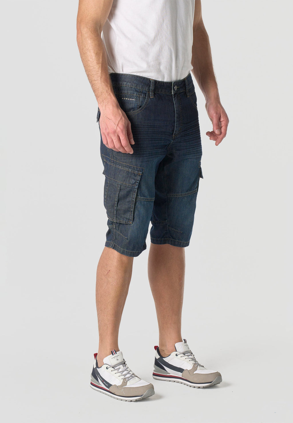 Bermuda Hombre Cargo Denim Larga Relaxed Azul Oscuro – Koroshi 2611PS80