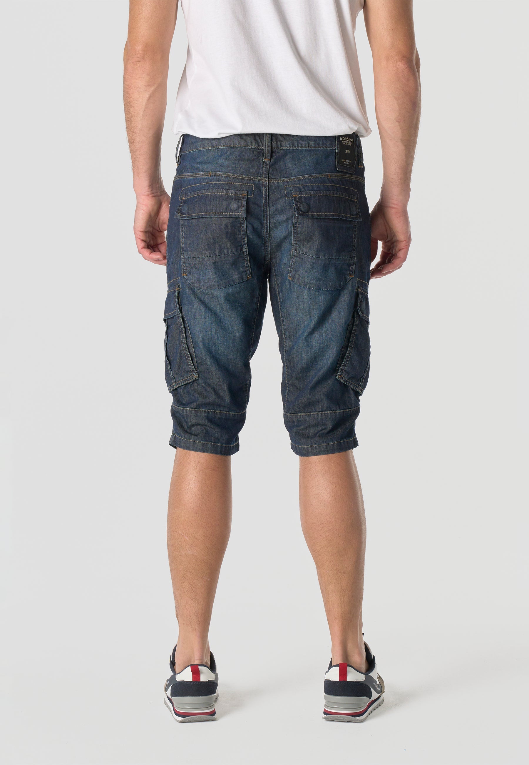 Bermuda Hombre Cargo Denim Larga Relaxed Azul Oscuro – Koroshi 2611PS80