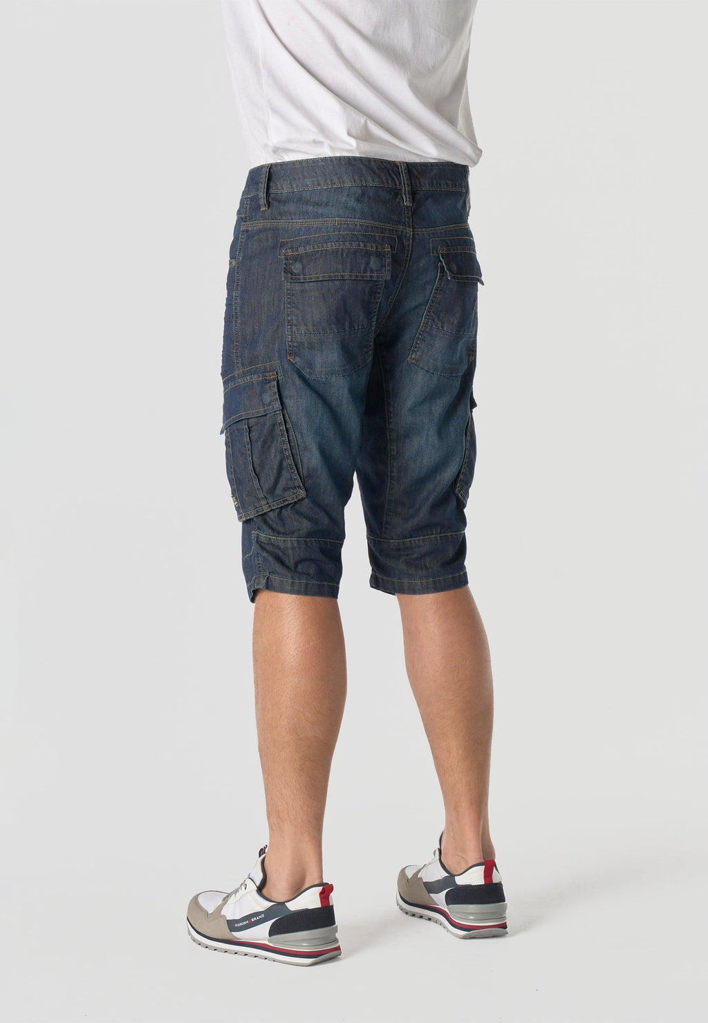 Bermuda Hombre Cargo Denim Larga Relaxed Azul Oscuro – Koroshi 2611PS80