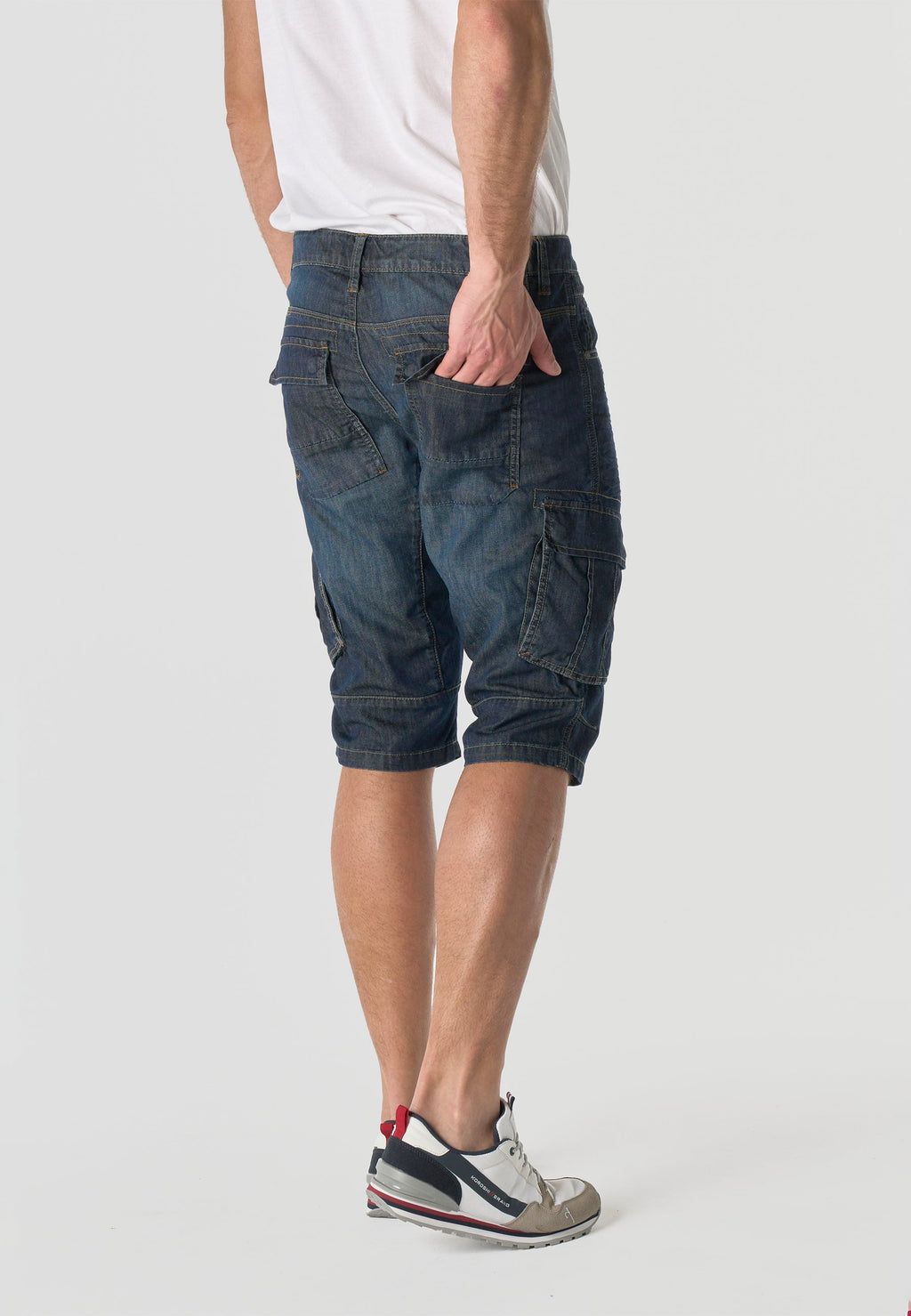 Bermuda Hombre Cargo Denim Larga Relaxed Azul Oscuro – Koroshi 2611PS80