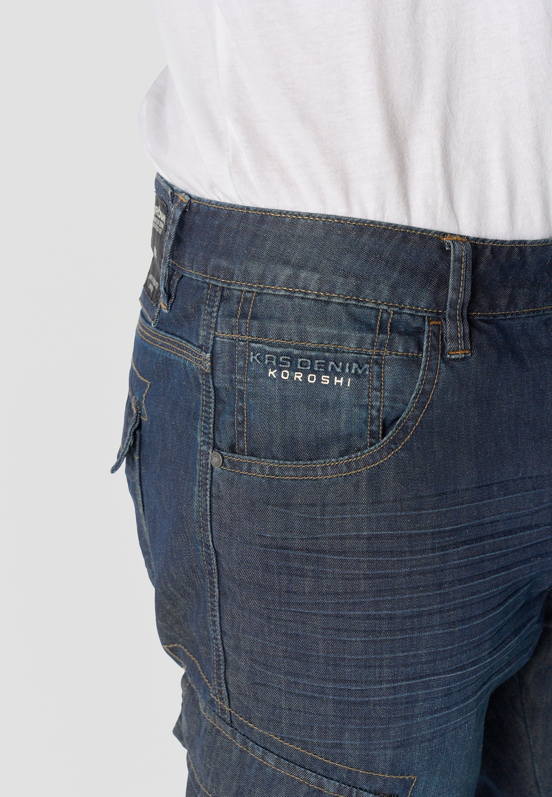 Bermuda Hombre Cargo Denim Larga Relaxed Azul Oscuro – Koroshi 2611PS80