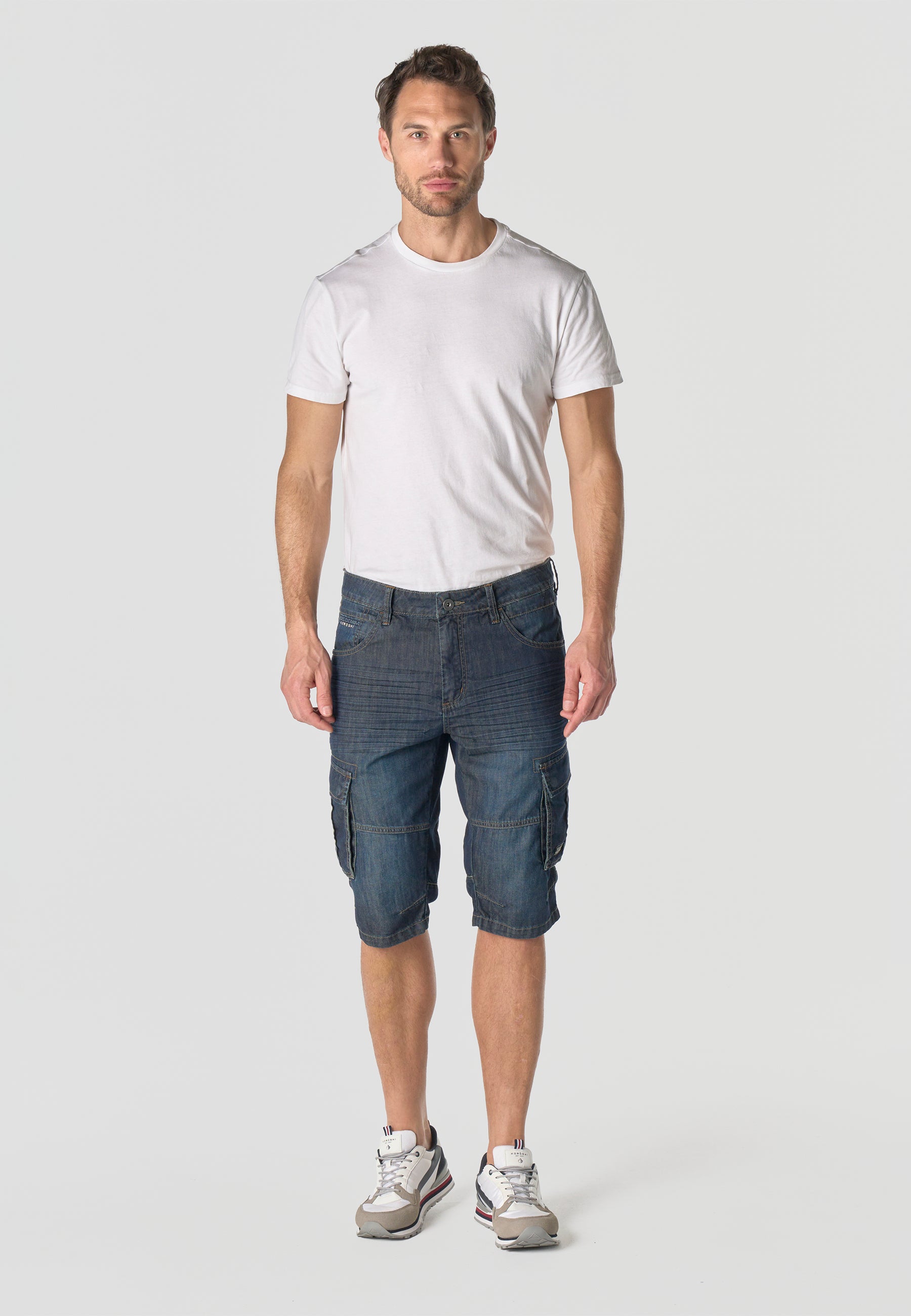 Bermuda Hombre Cargo Denim Larga Relaxed Azul Oscuro – Koroshi 2611PS80