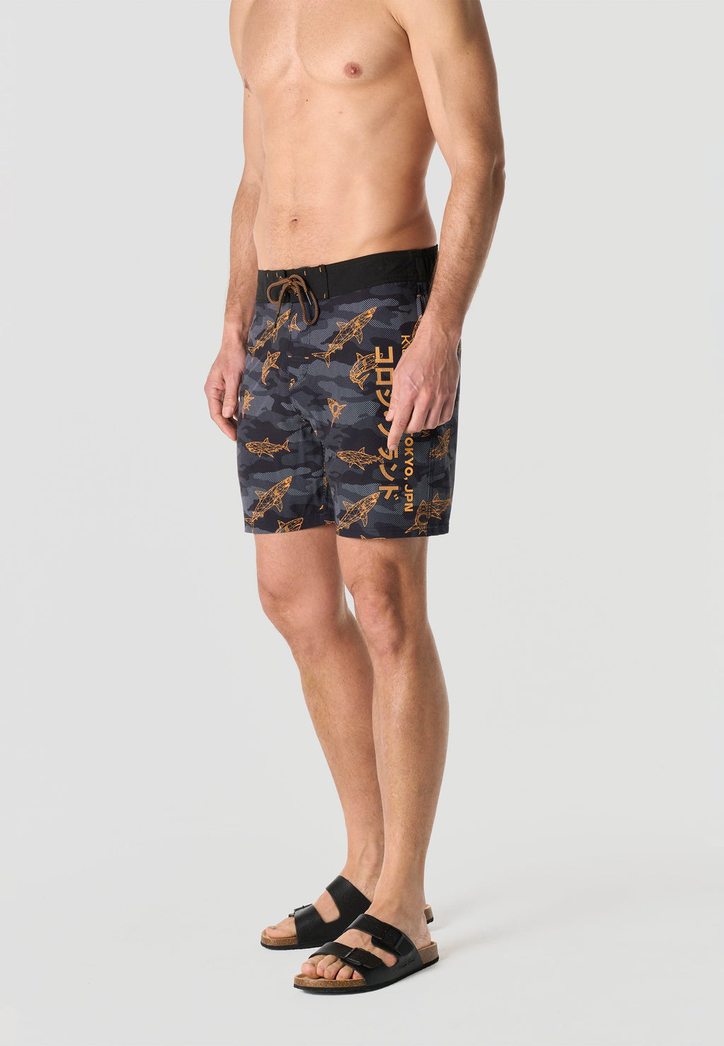 Bañador Hombre Surfero Estampado Tiburones – Koroshi Negro