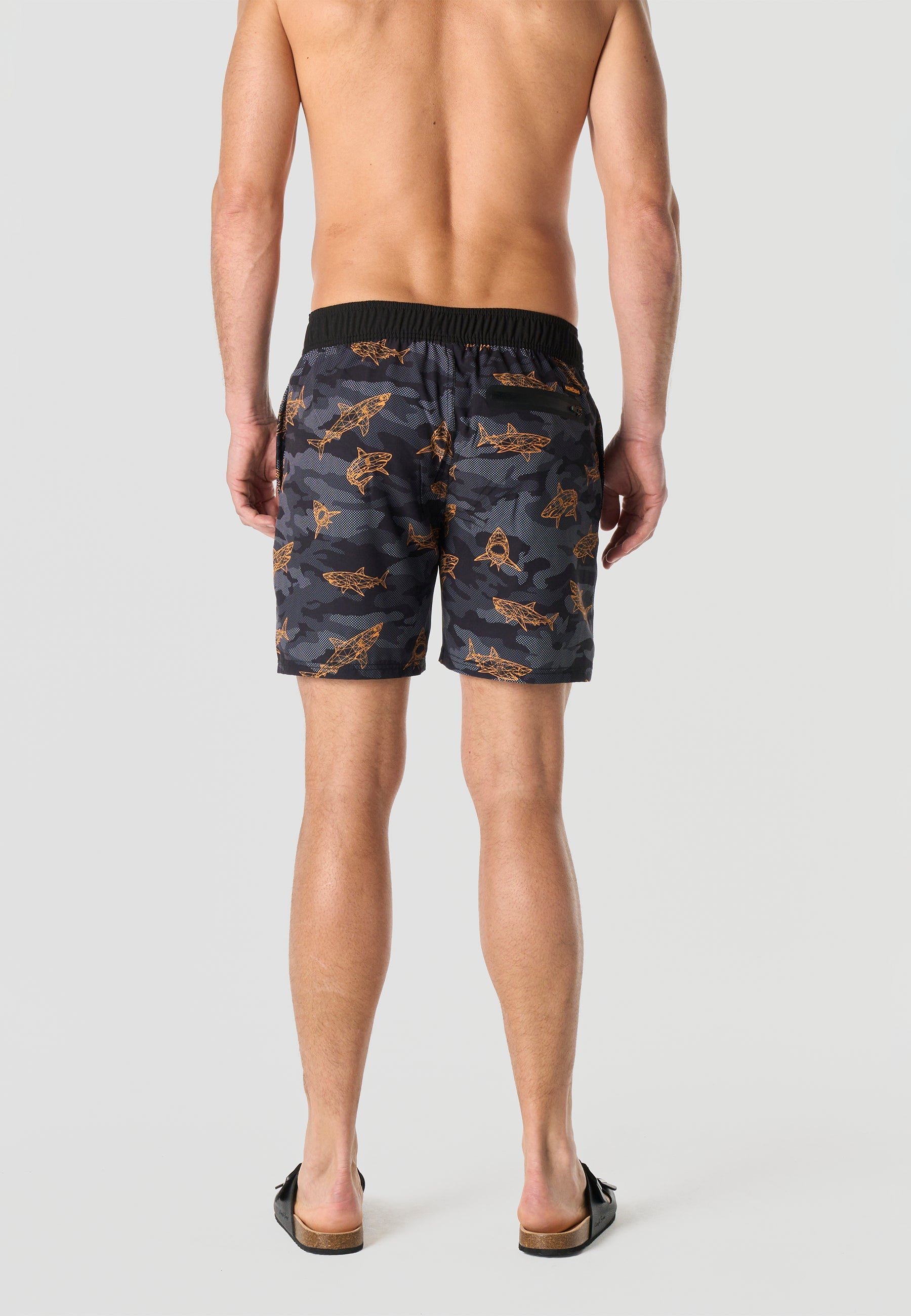 Bañador Hombre Surfero Estampado Tiburones – Koroshi Negro