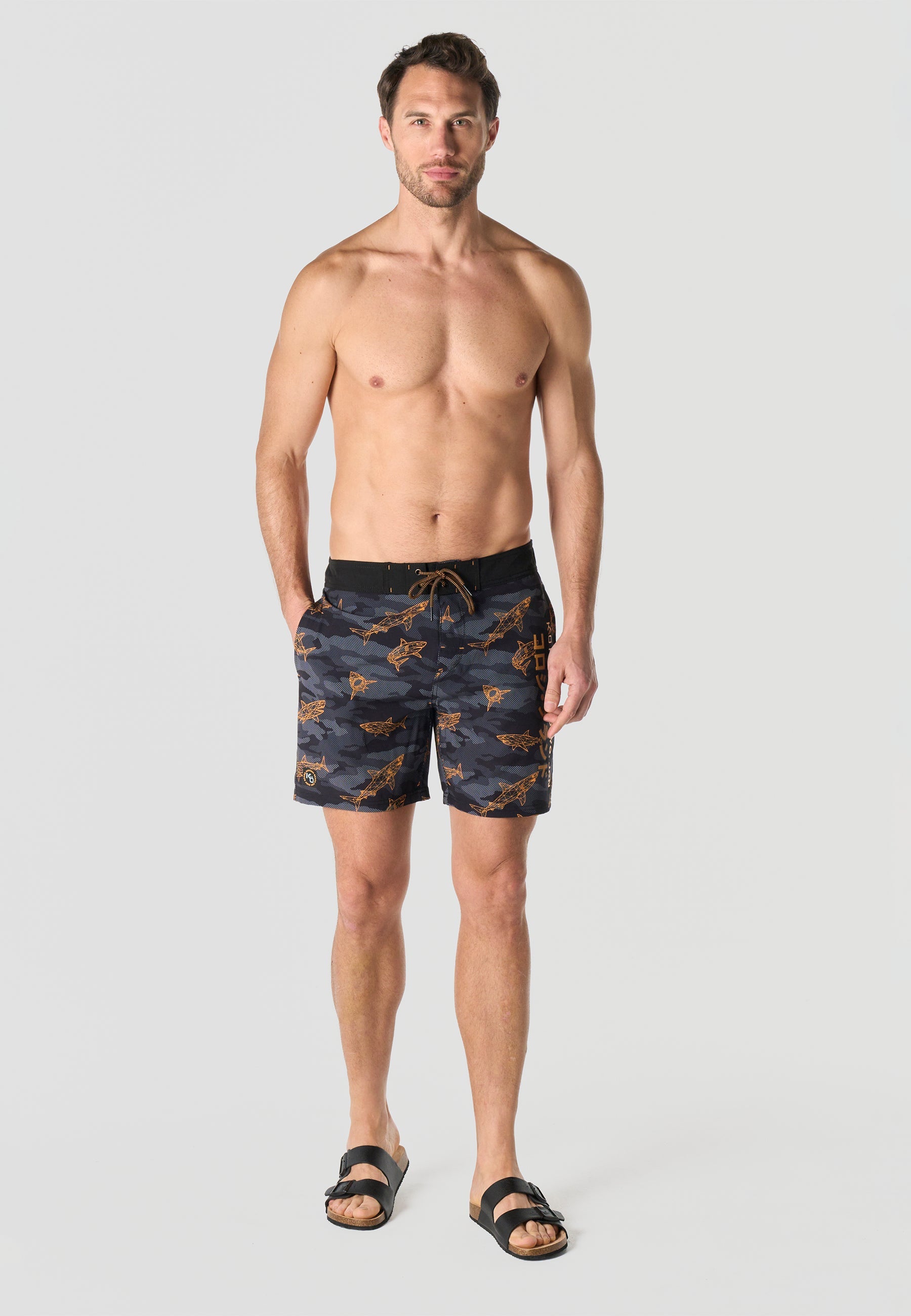 Bañador Hombre Surfero Estampado Tiburones – Koroshi Negro