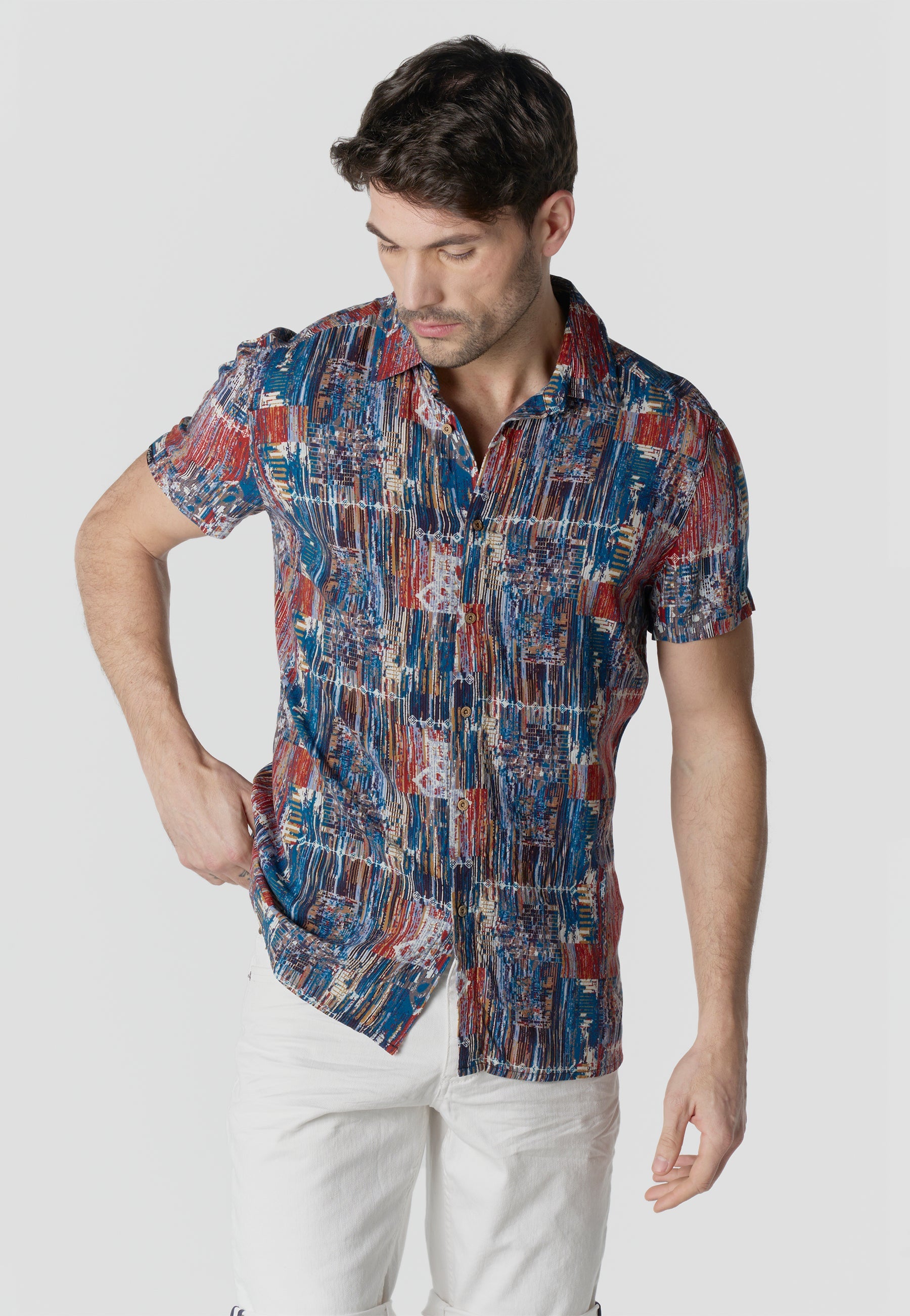 Camisa Hombre Manga Corta Viscosa Estampada – Koroshi 2611CC39