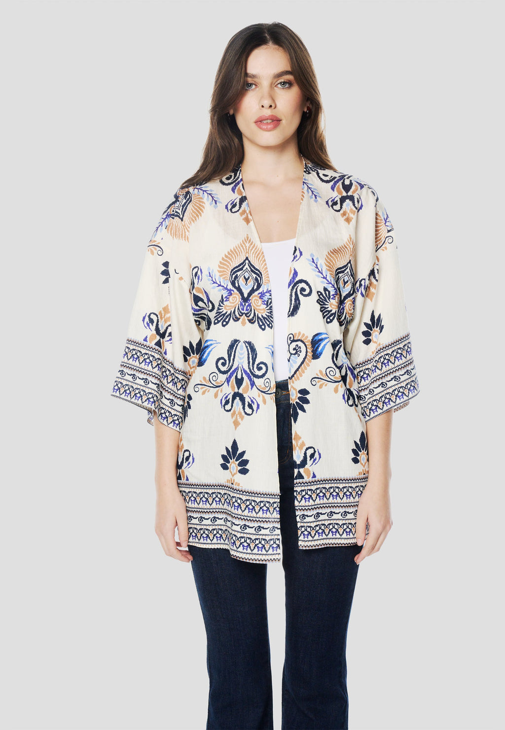 Kimono Mujer Estampado Étnico – Koroshi 2612BL00