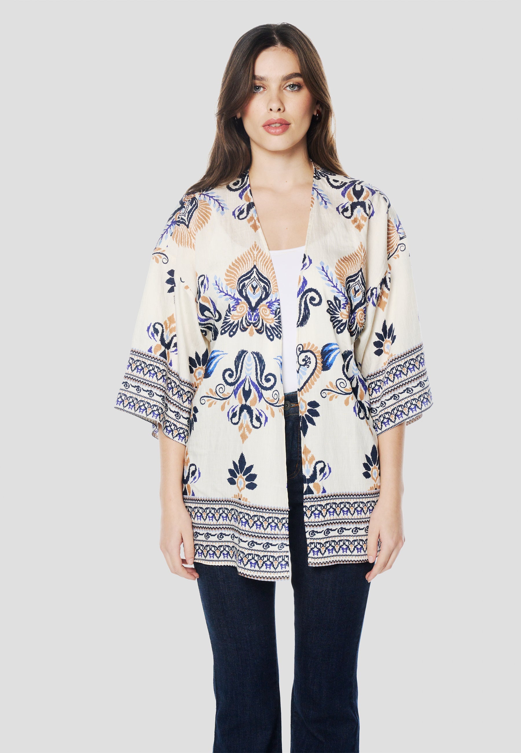 Kimono Mujer Estampado Étnico – Koroshi 2612BL00