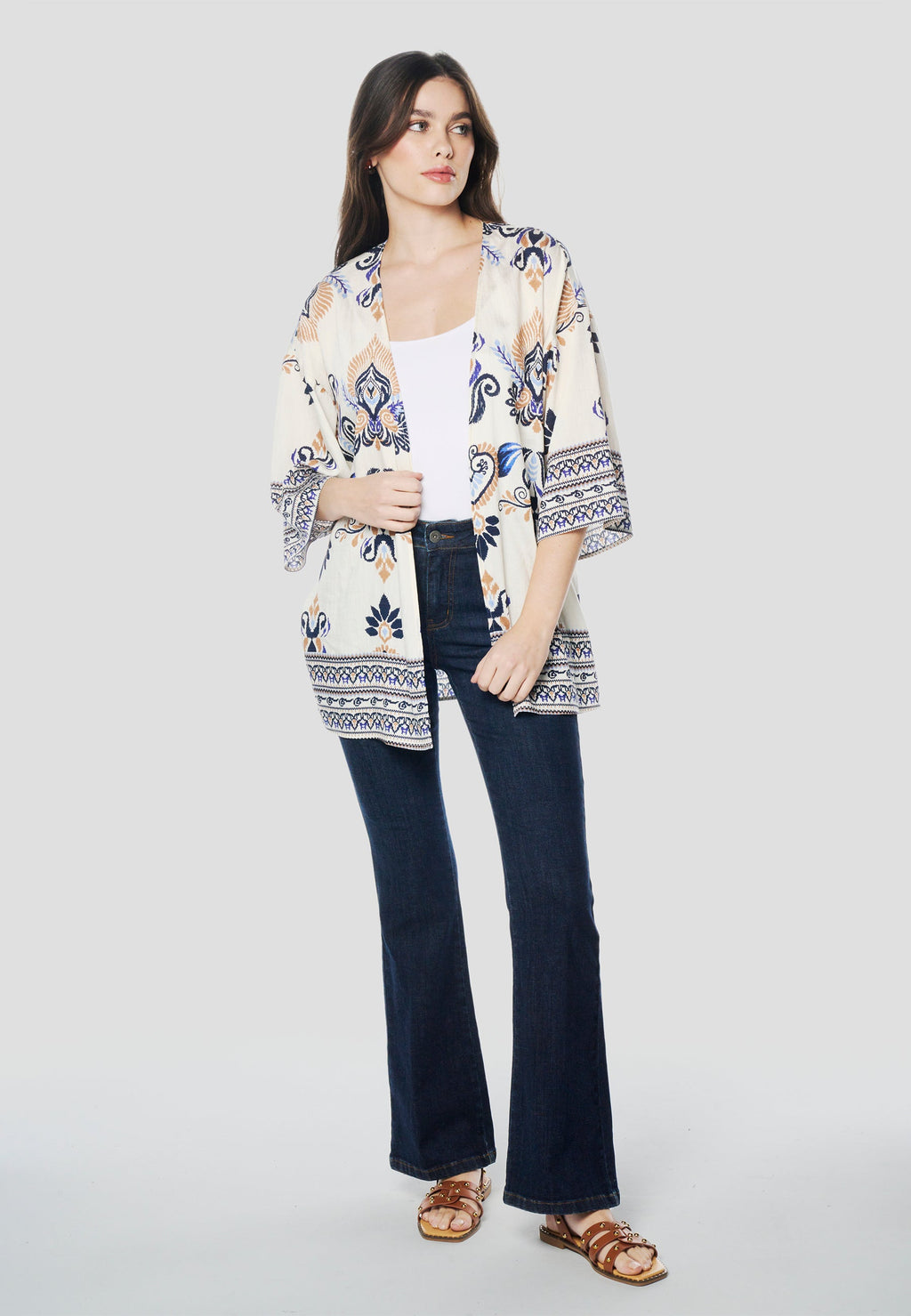 Kimono Mujer Estampado Étnico – Koroshi 2612BL00