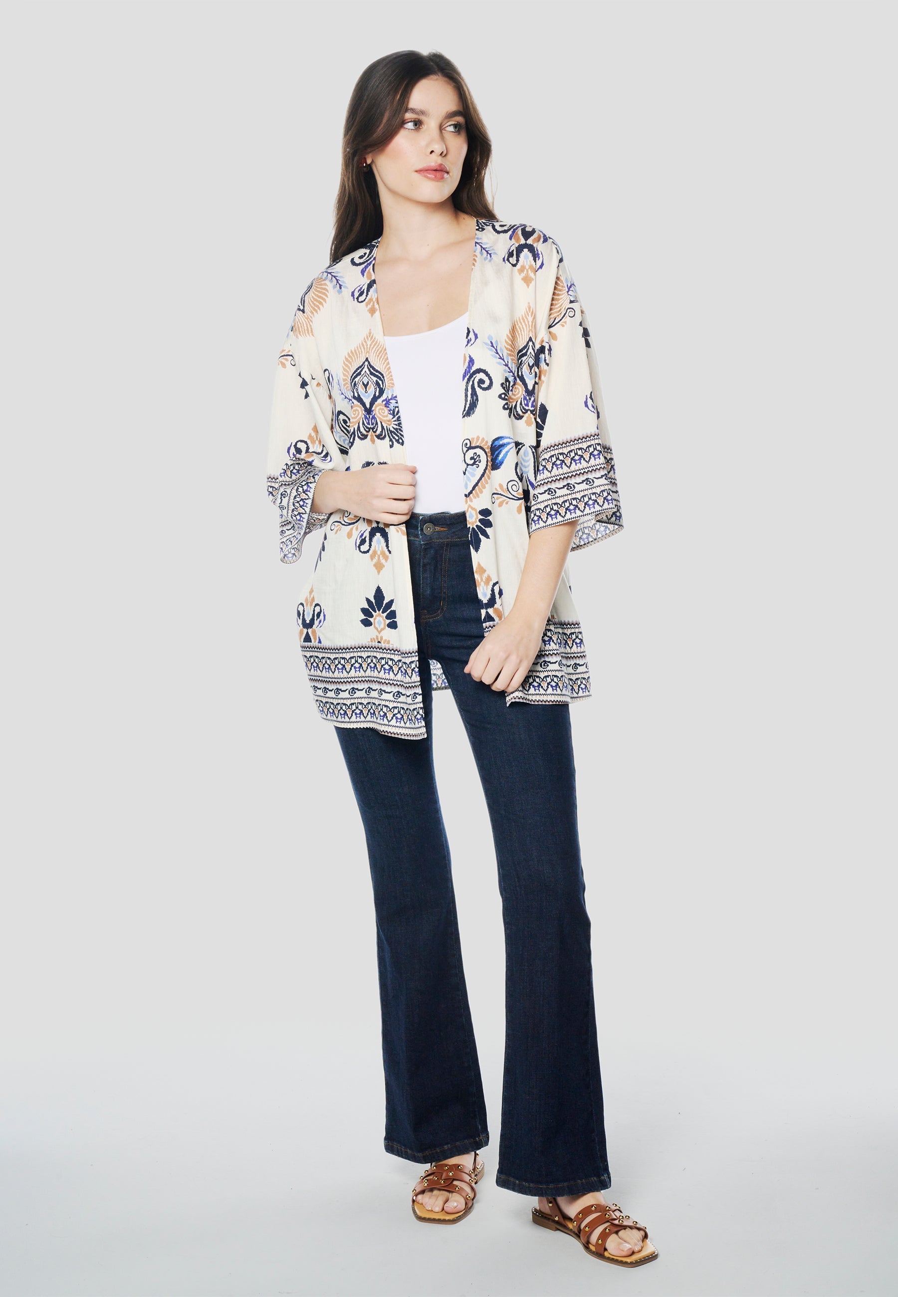 Kimono Mujer Estampado Étnico – Koroshi 2612BL00