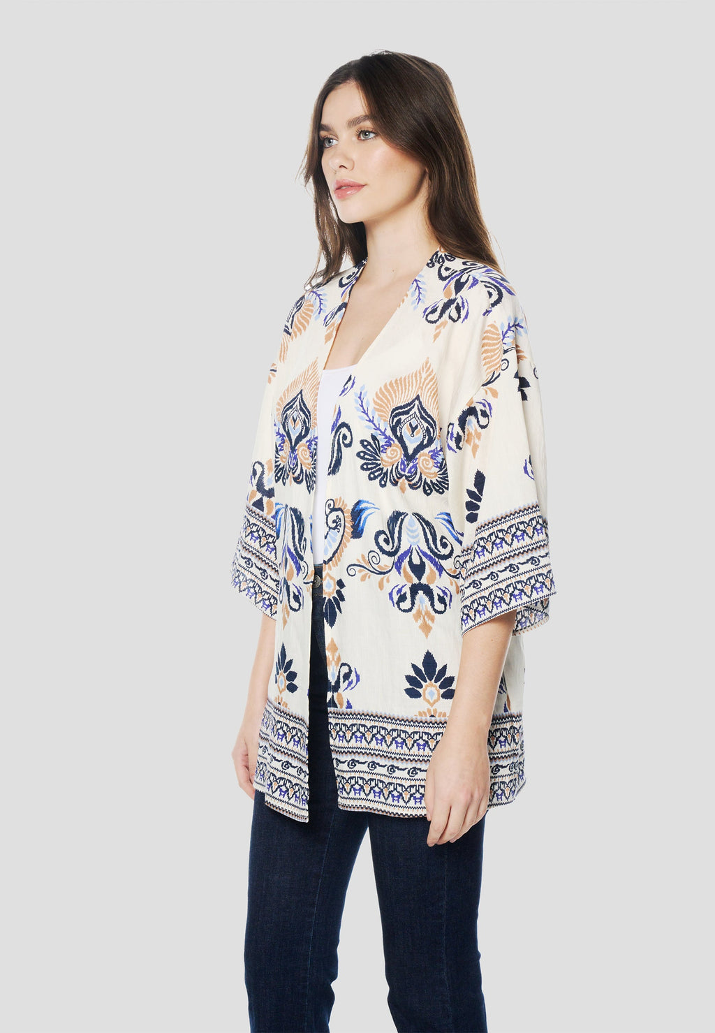 Kimono Mujer Estampado Étnico – Koroshi 2612BL00