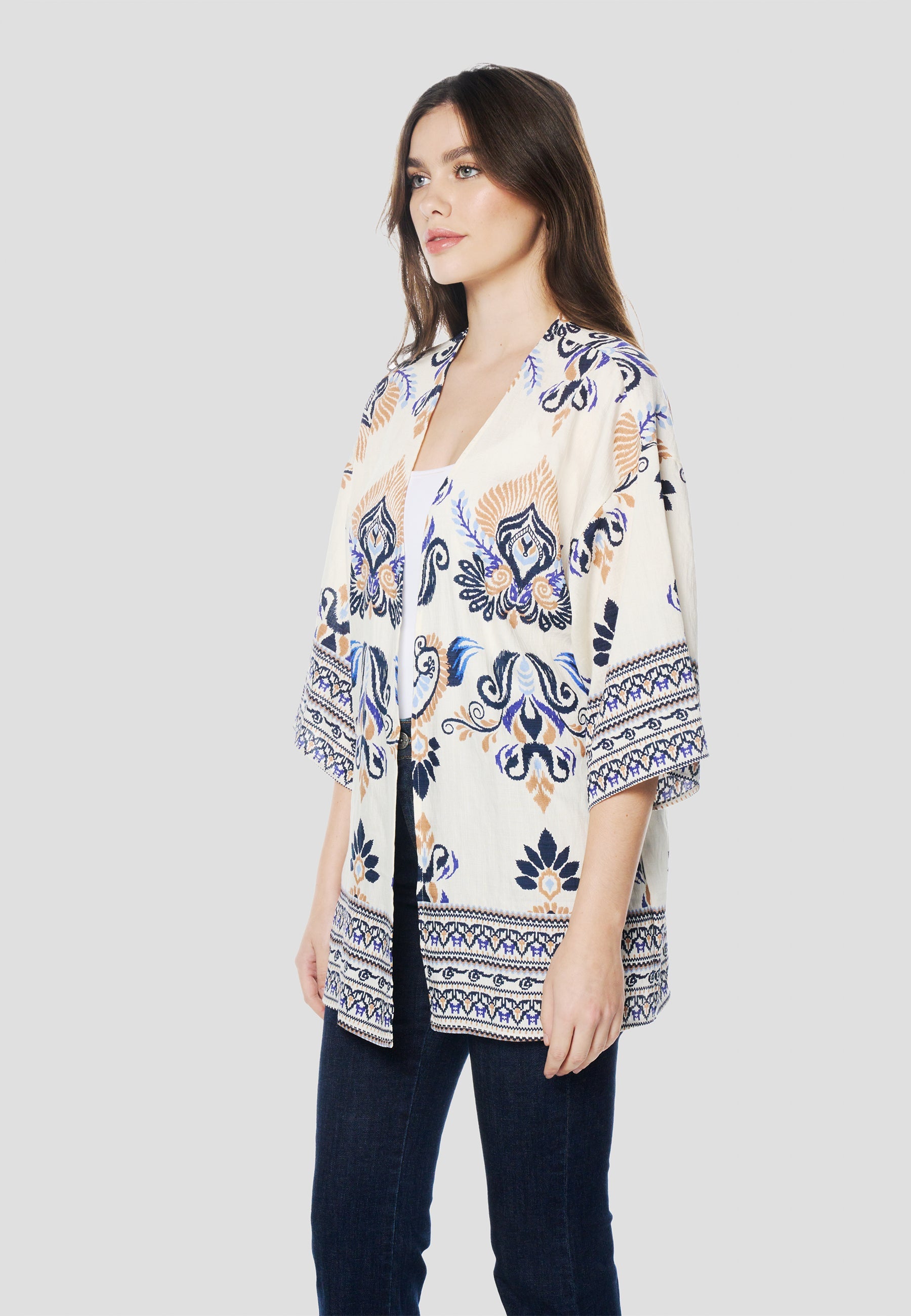 Kimono Mujer Estampado Étnico – Koroshi 2612BL00