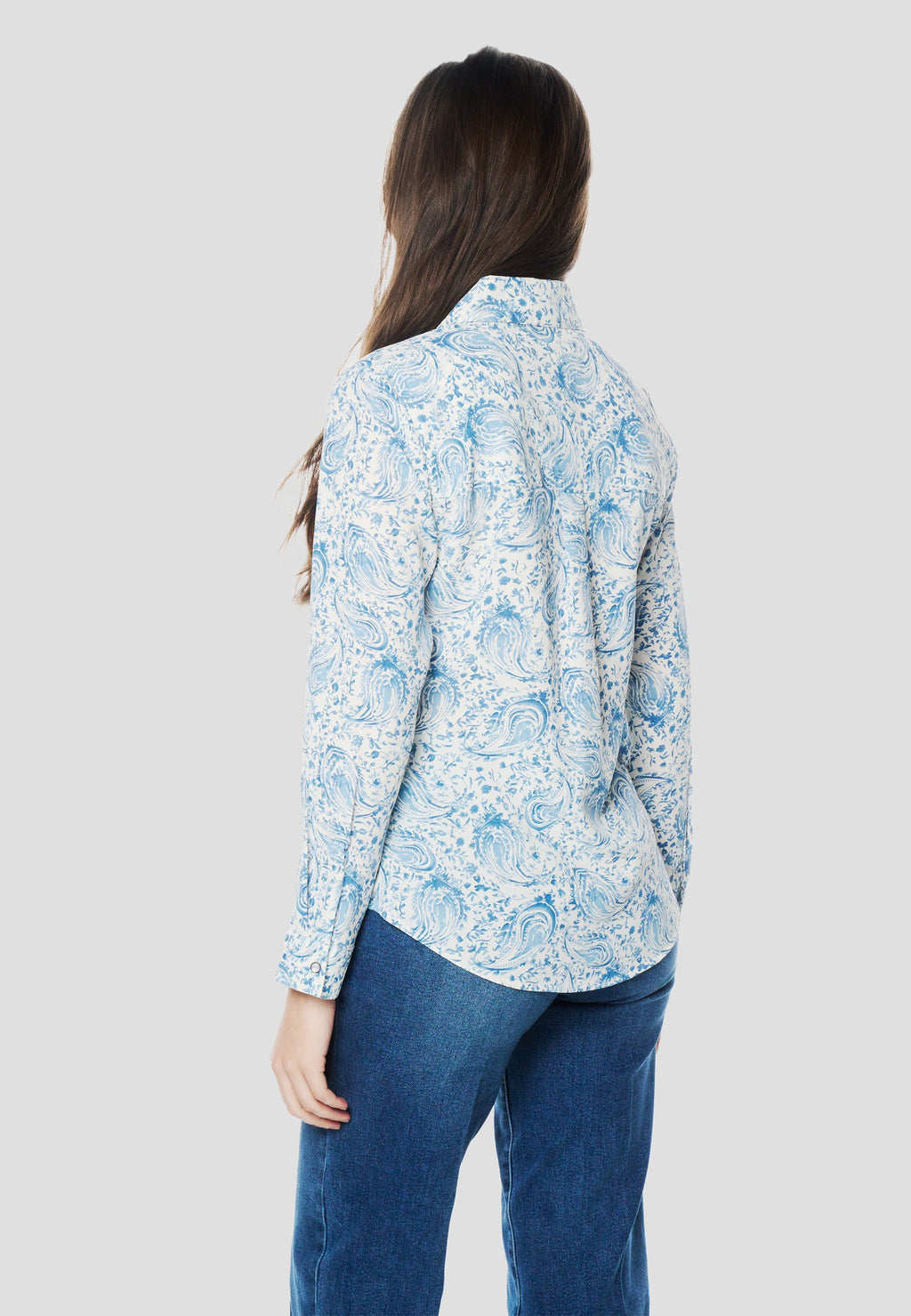 Camisa Mujer Manga Larga Cachemir y Bordado – Koroshi Azul