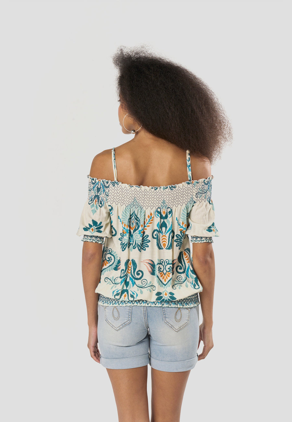 Blusa Mujer Hombro Descubierto Estampado Étnico – Koroshi Multicolor