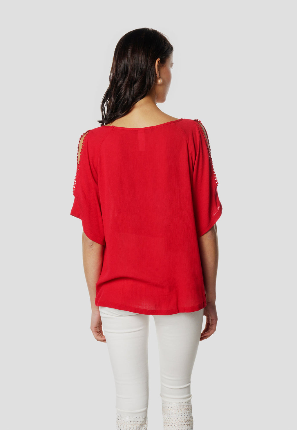 Blusa Mujer Manga Corta Escote con Bordado Floral – Koroshi 2612BL13