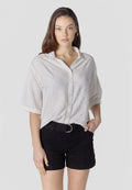 Camisa Mujer Manga Corta Cuello Camisero Jacquard Cachemir – Koroshi Blanco