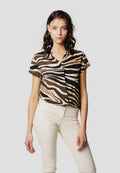 Camisa Mujer Manga Corta Estampado Animal Cuello Solapa – Koroshi Marrón