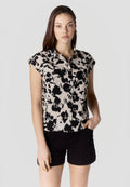 Camisa Mujer Manga Corta Estampado Floral Cuello Camisero – Koroshi Negra